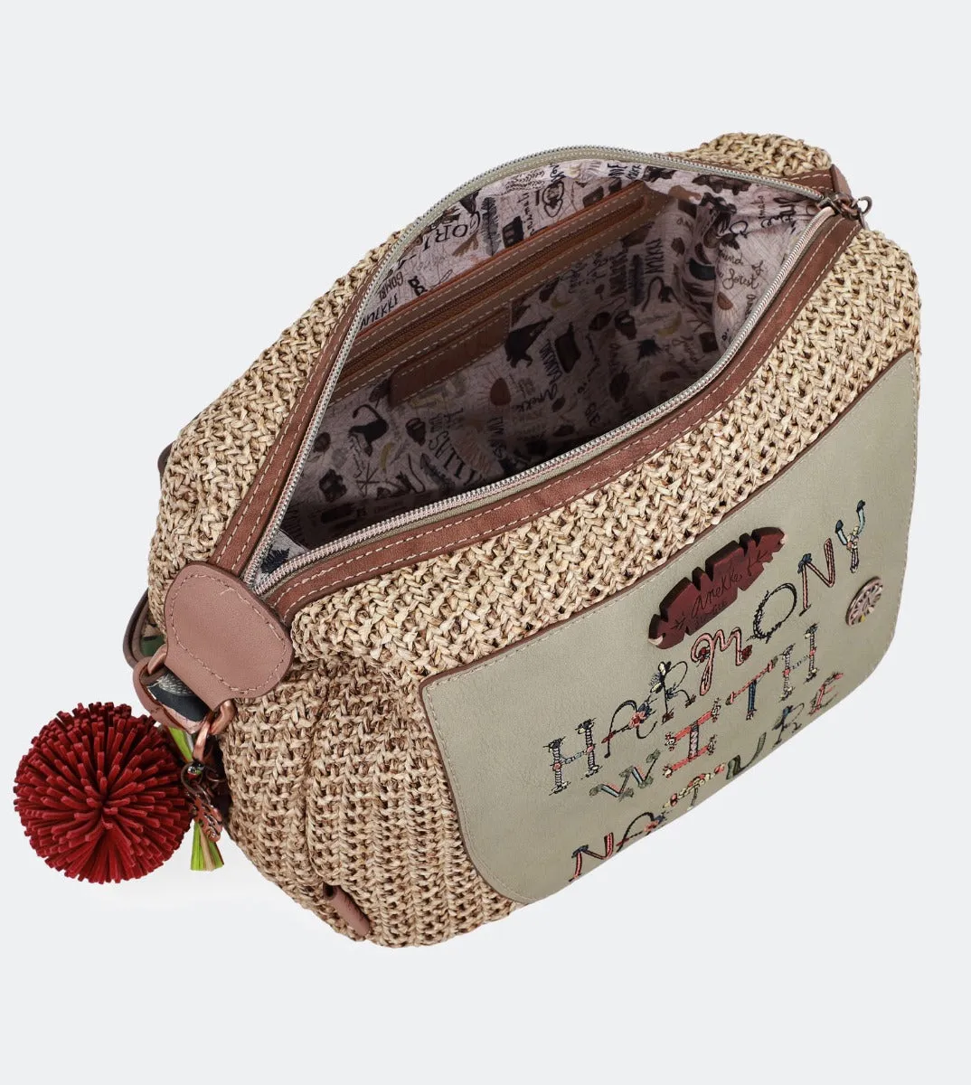 Printed raffia crossbody bag