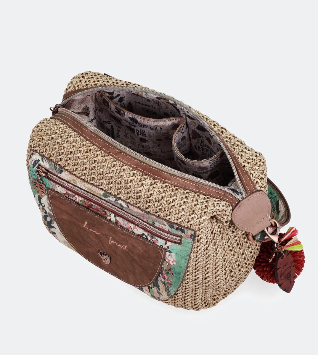 Printed raffia crossbody bag