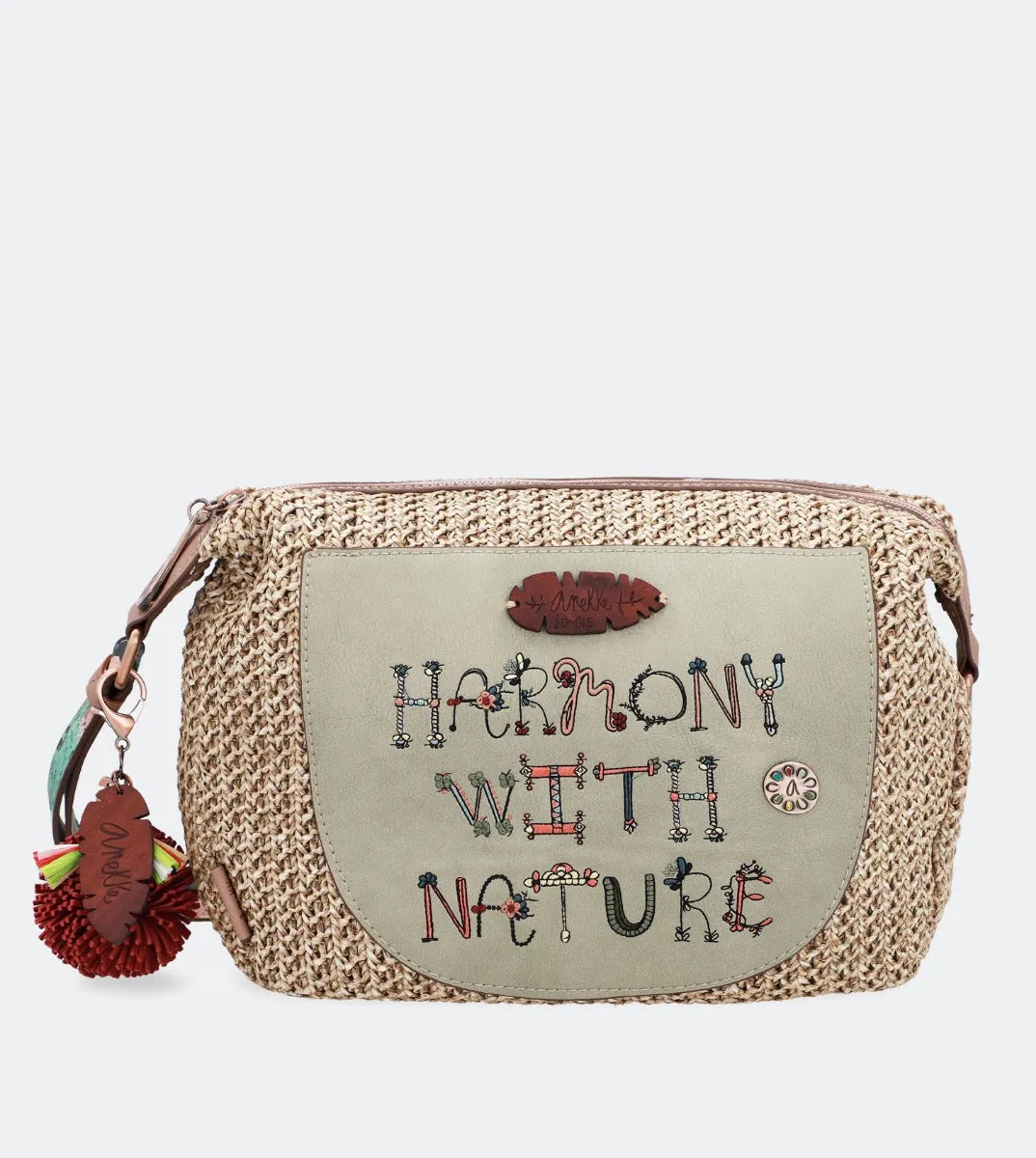 Printed raffia crossbody bag