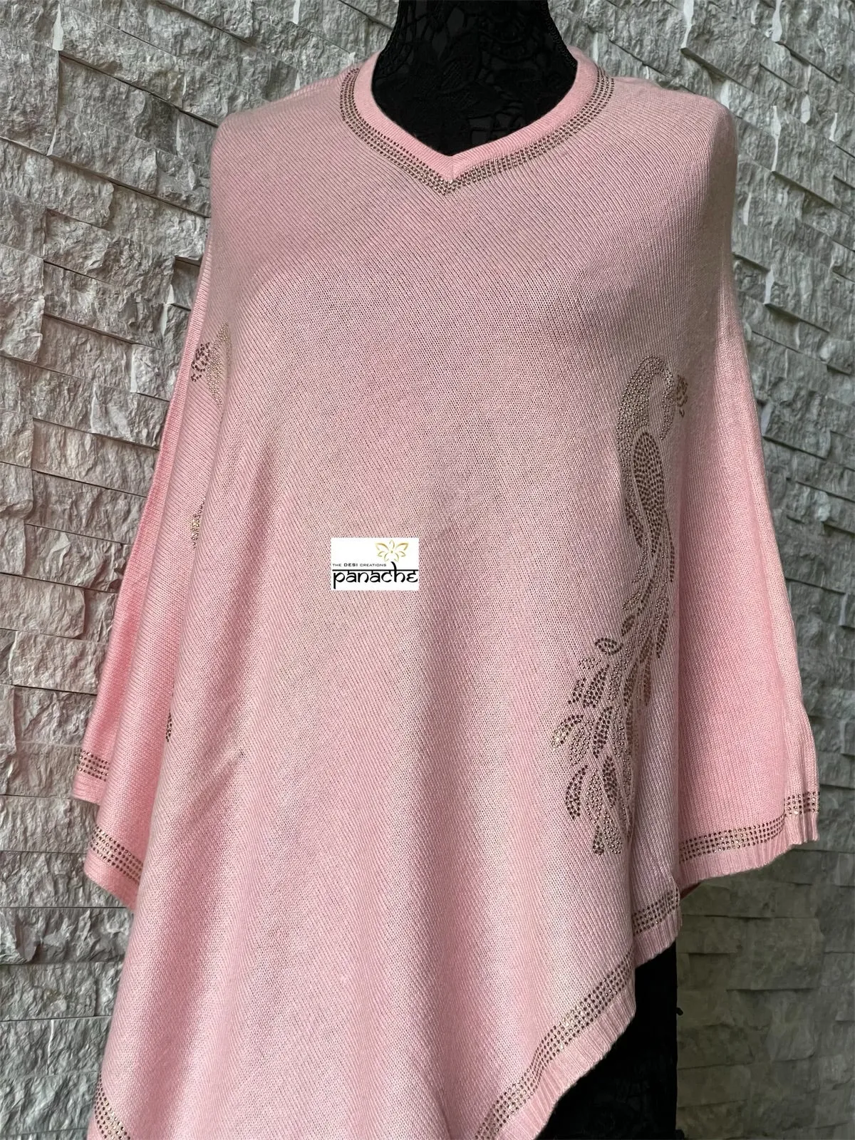 Pure Wool Poncho - Light Pink Free Size