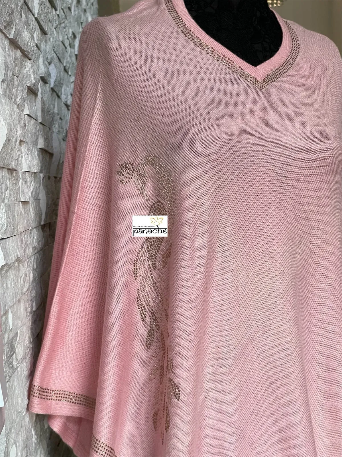 Pure Wool Poncho - Light Pink Free Size