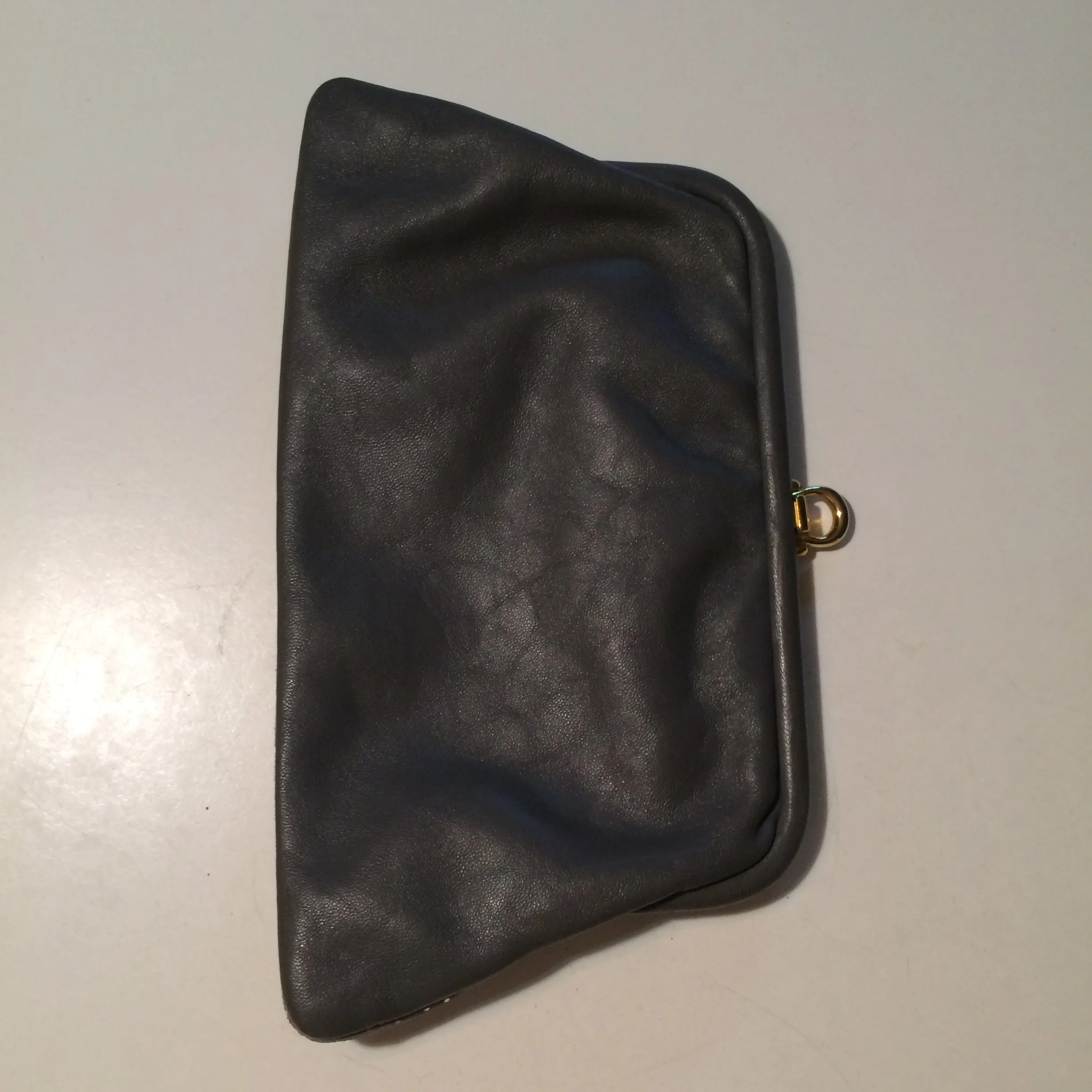 Rainbow Shimmer Grey Suede Clutch Style Handbag circa 1970s