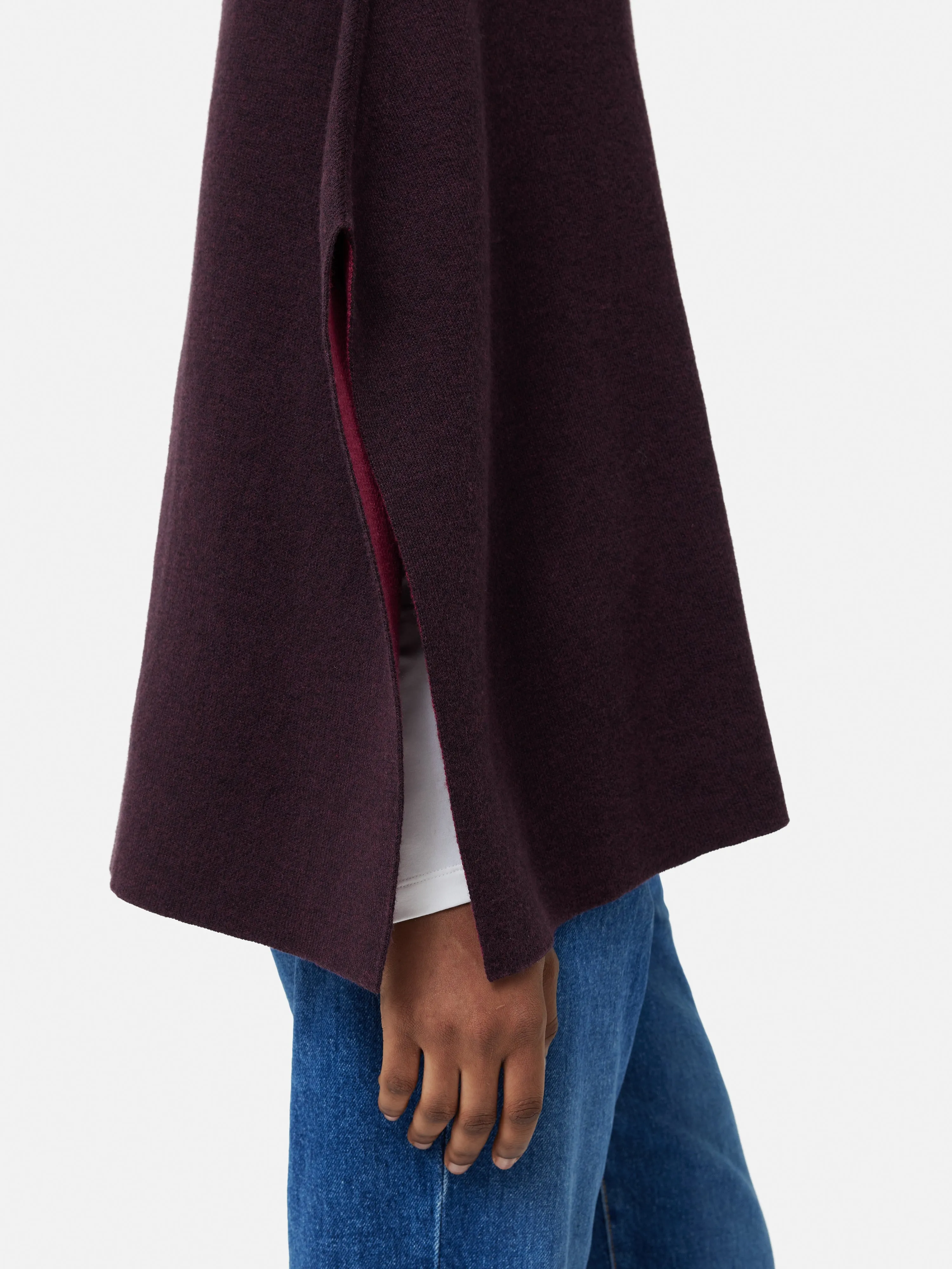 Reversible Cotton Blend Poncho | Burgundy