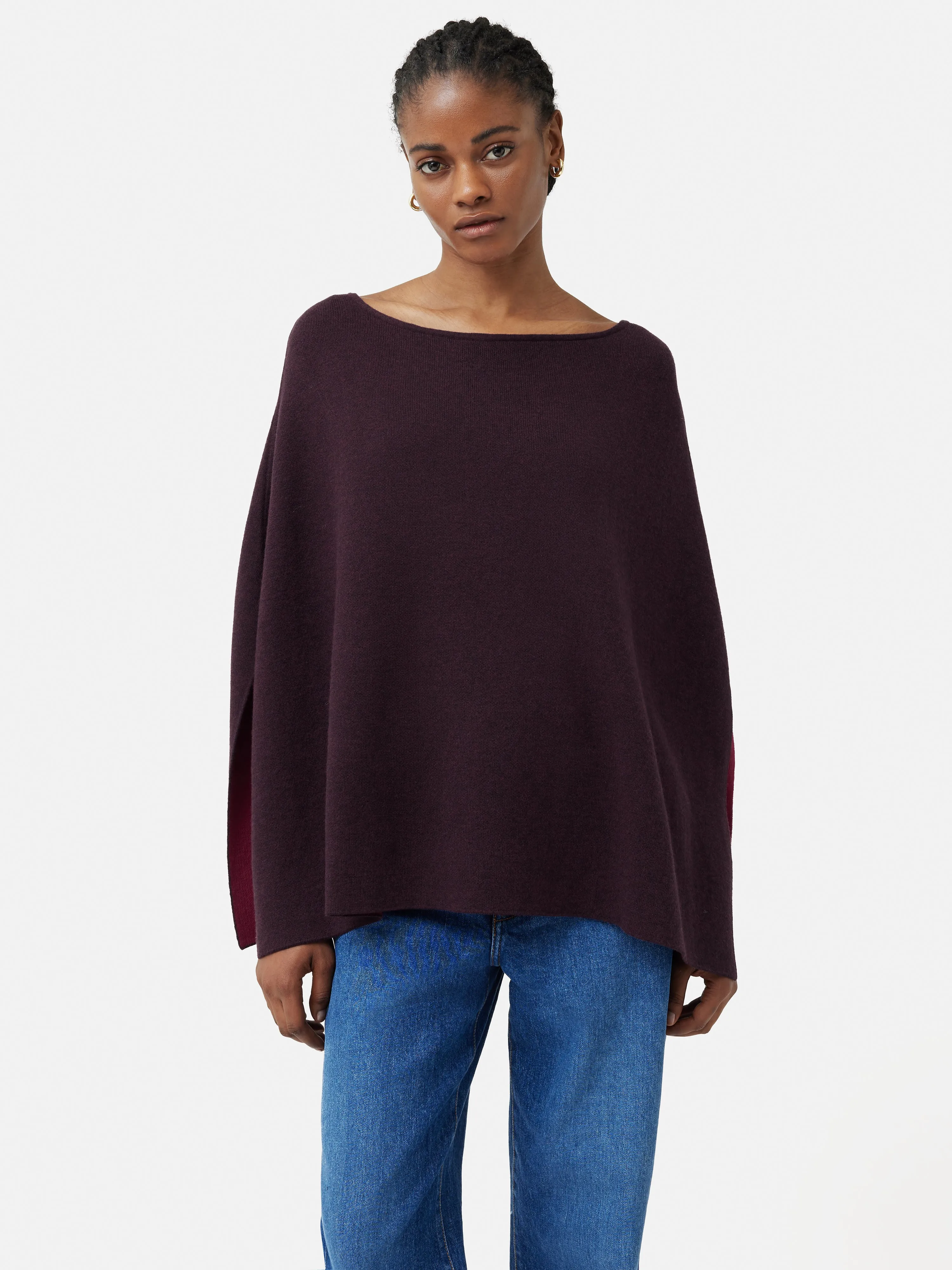 Reversible Cotton Blend Poncho | Burgundy