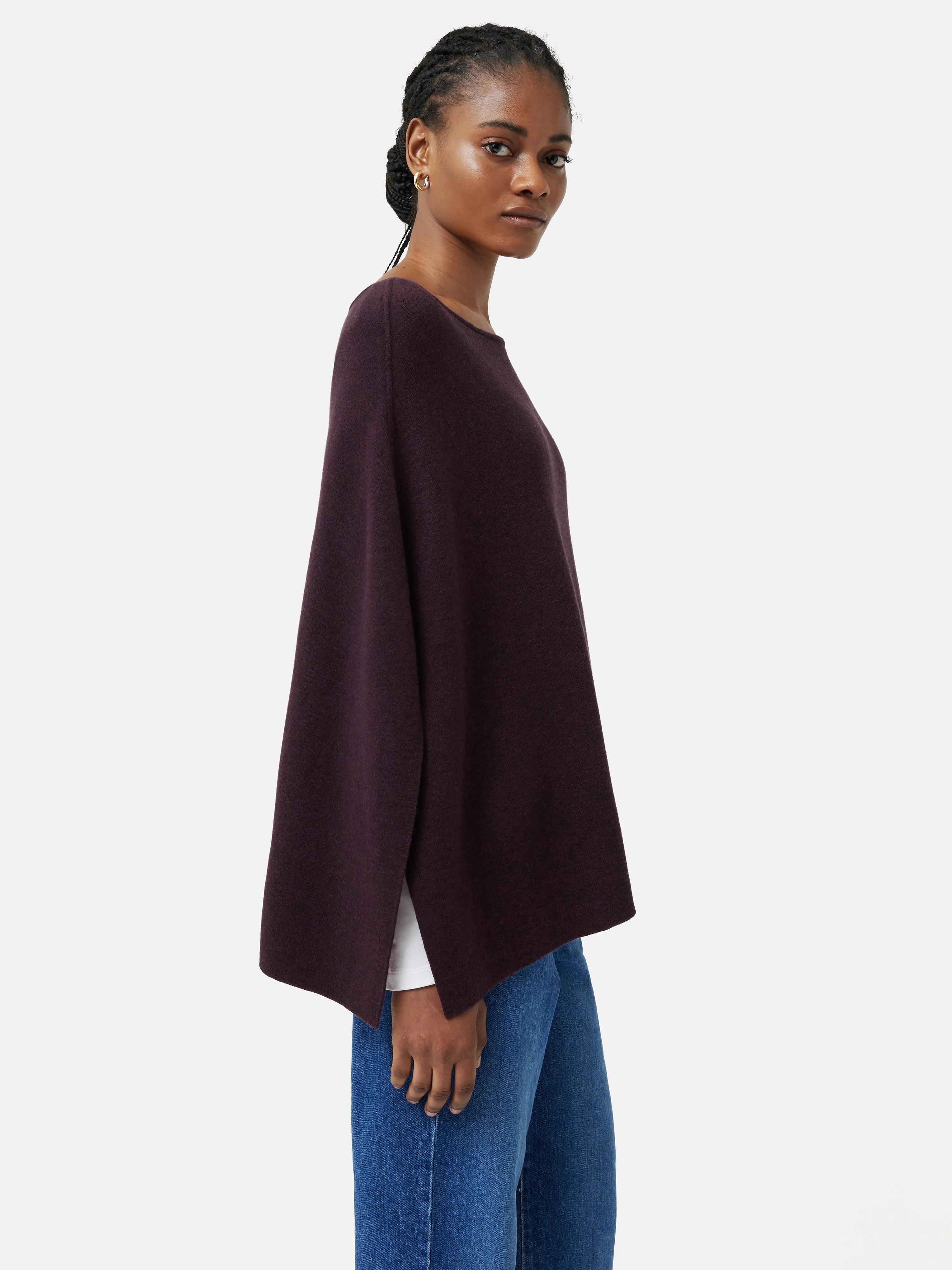 Reversible Cotton Blend Poncho | Burgundy