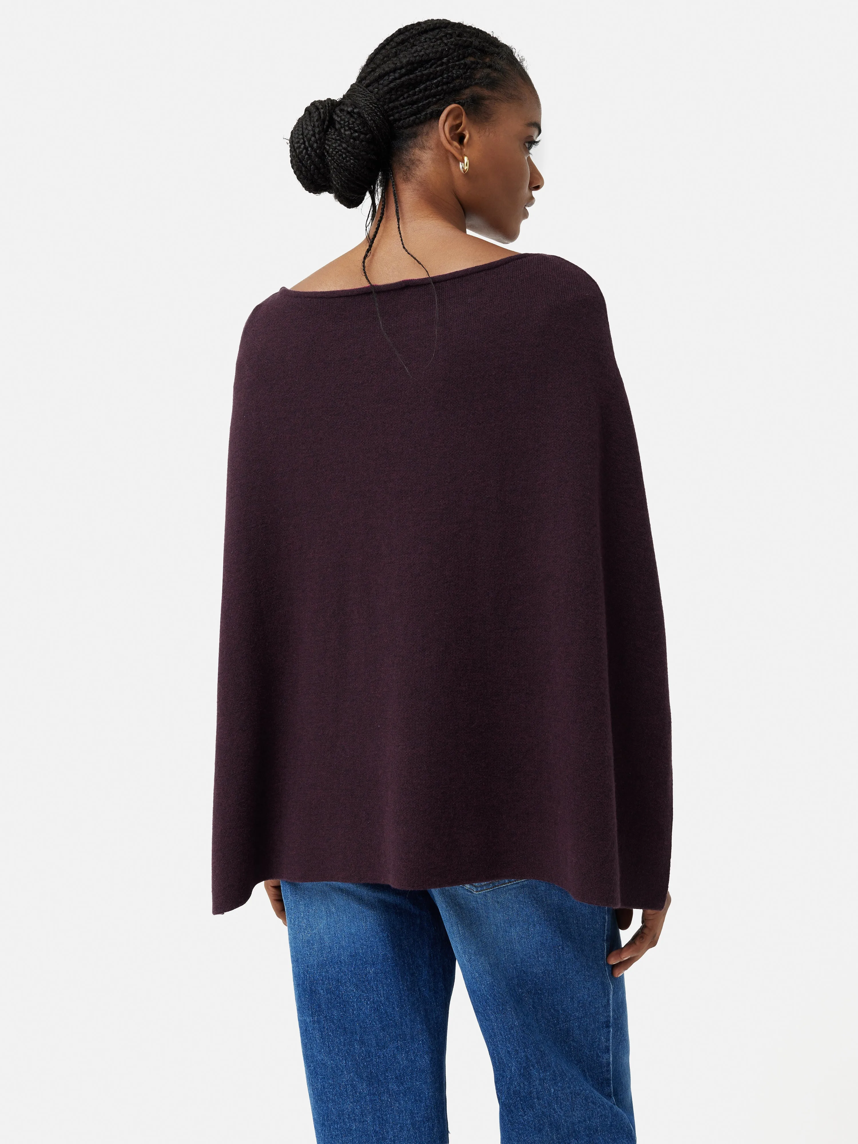 Reversible Cotton Blend Poncho | Burgundy