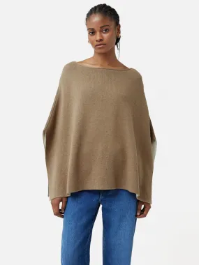 Reversible Cotton Blend Poncho | Camel