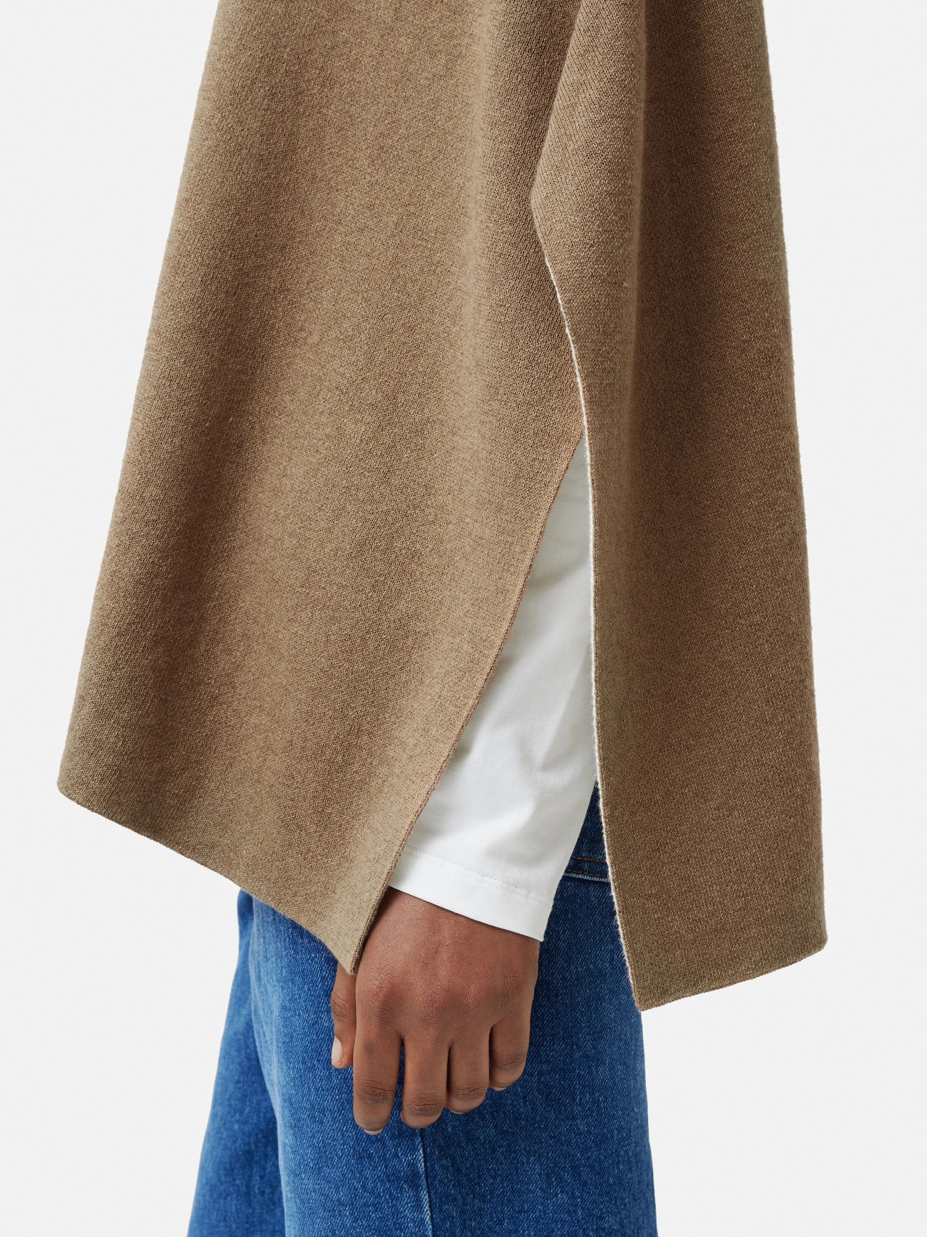 Reversible Cotton Blend Poncho | Camel