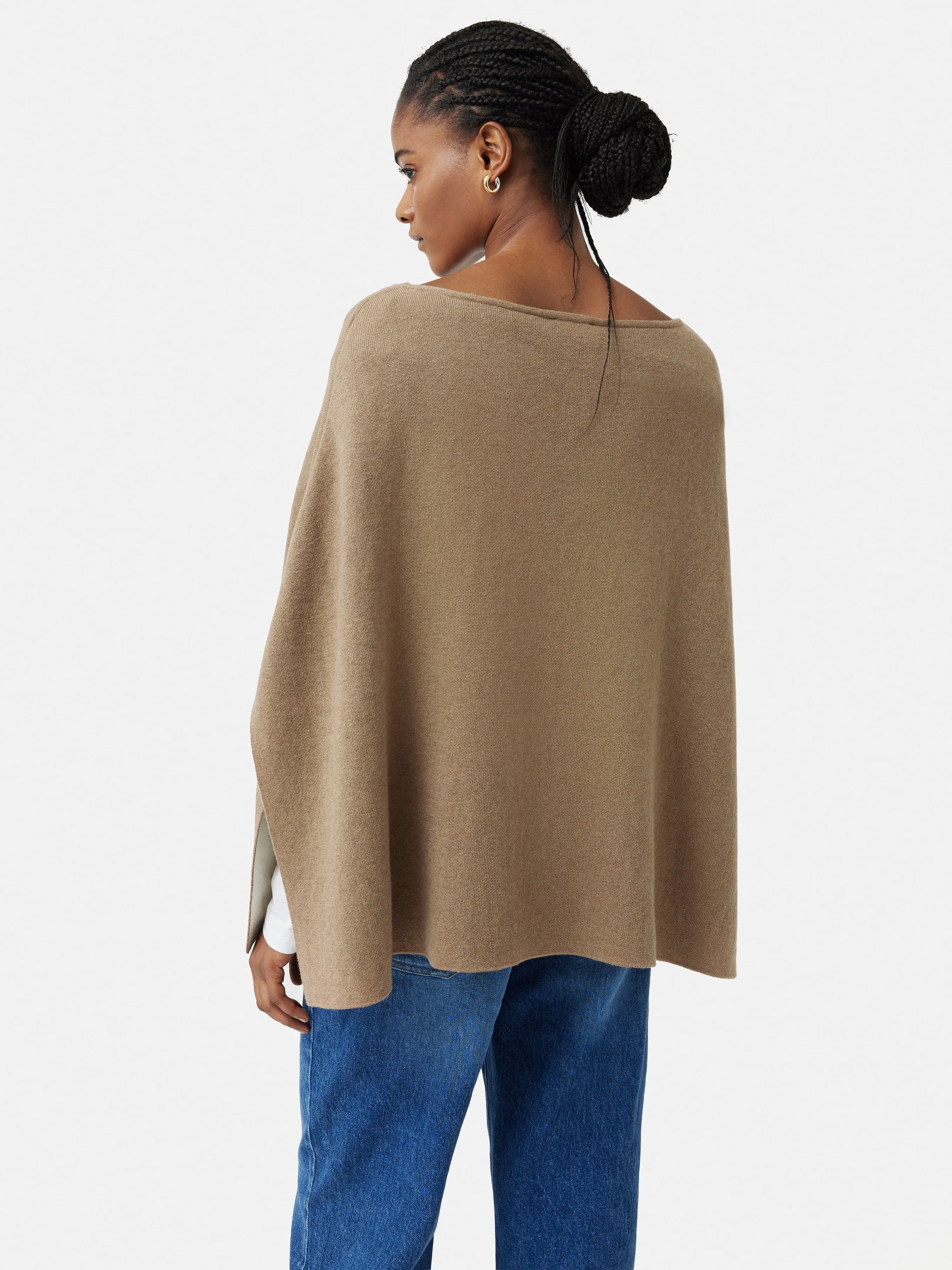 Reversible Cotton Blend Poncho | Camel