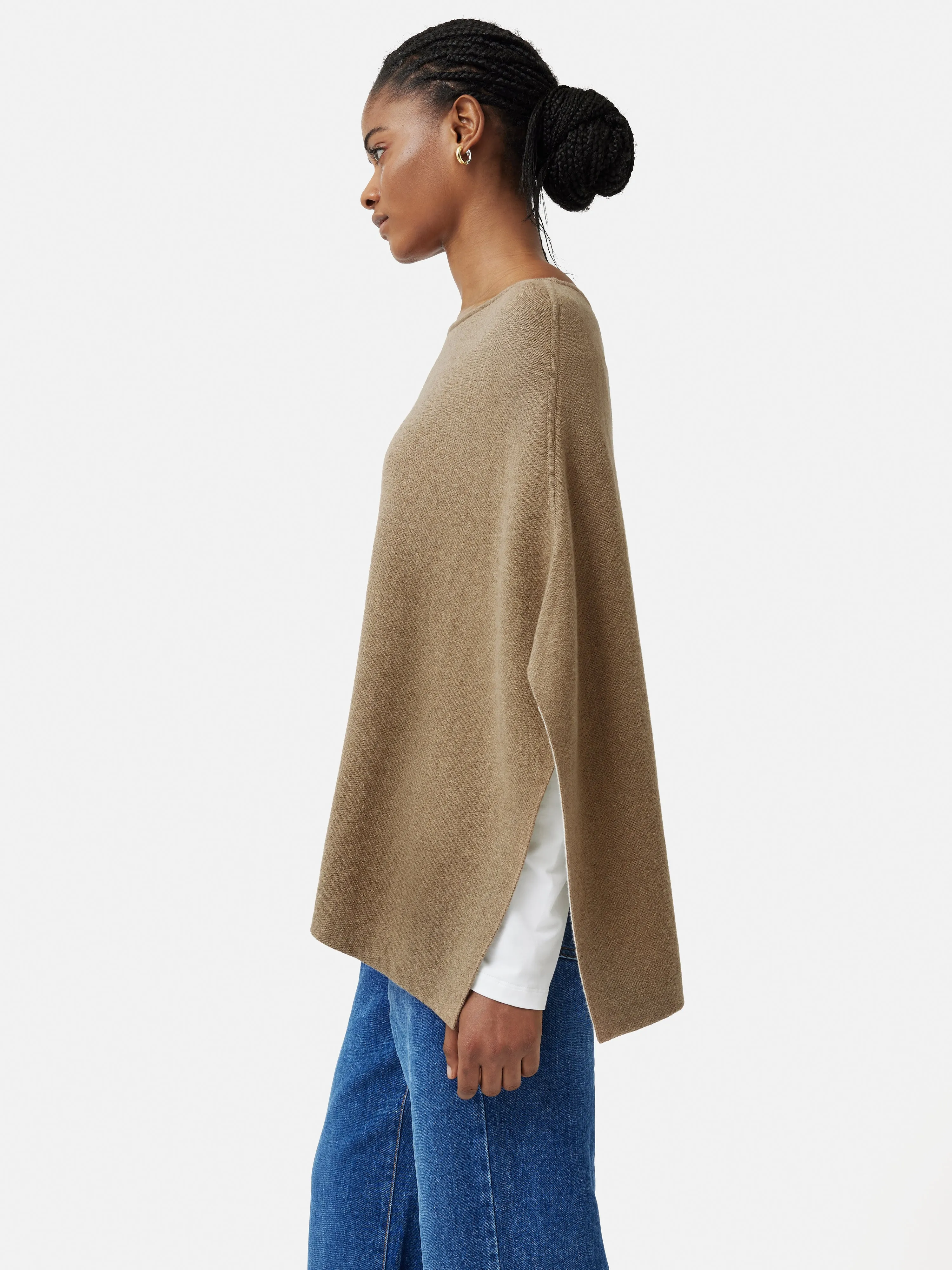 Reversible Cotton Blend Poncho | Camel