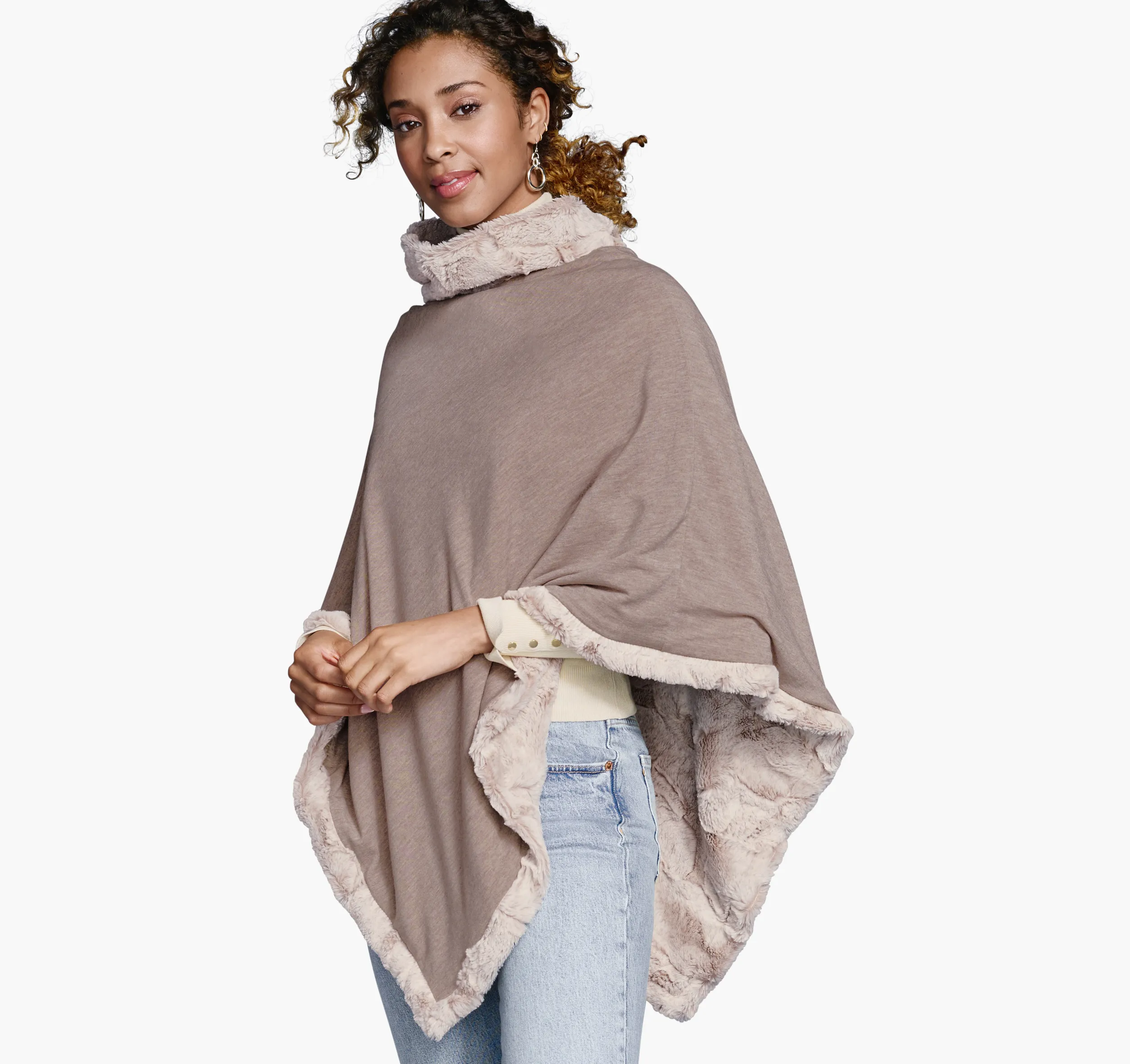 Reversible Faux-Fur Poncho