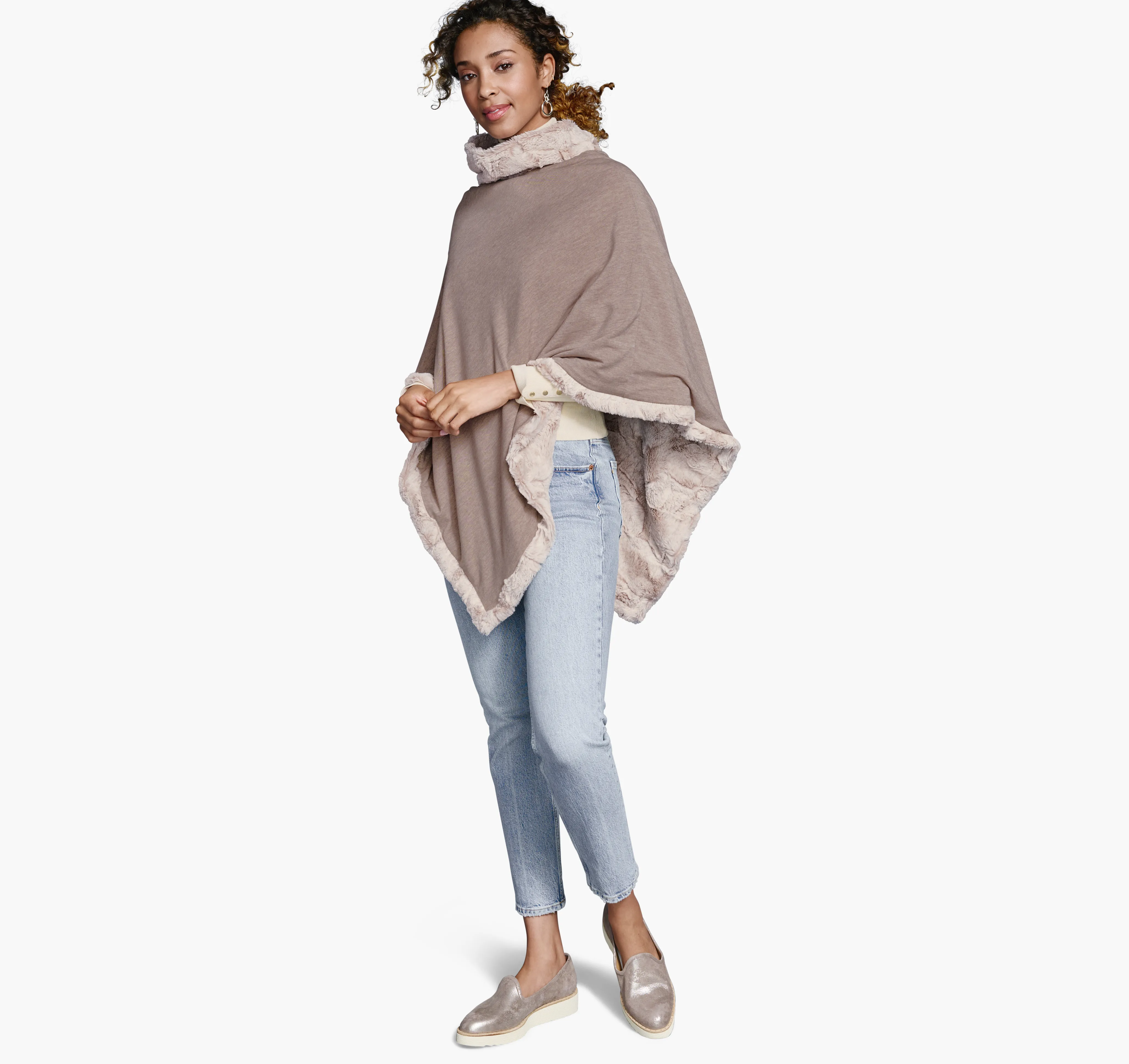 Reversible Faux-Fur Poncho