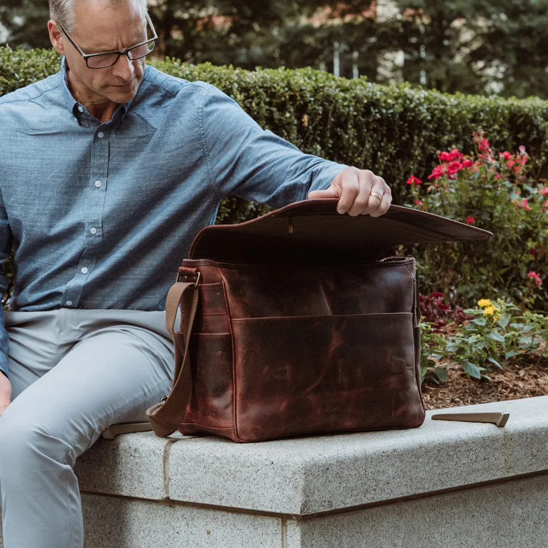 Roosevelt Buffalo Leather Satchel Messenger Bag - Large | Dark Oak