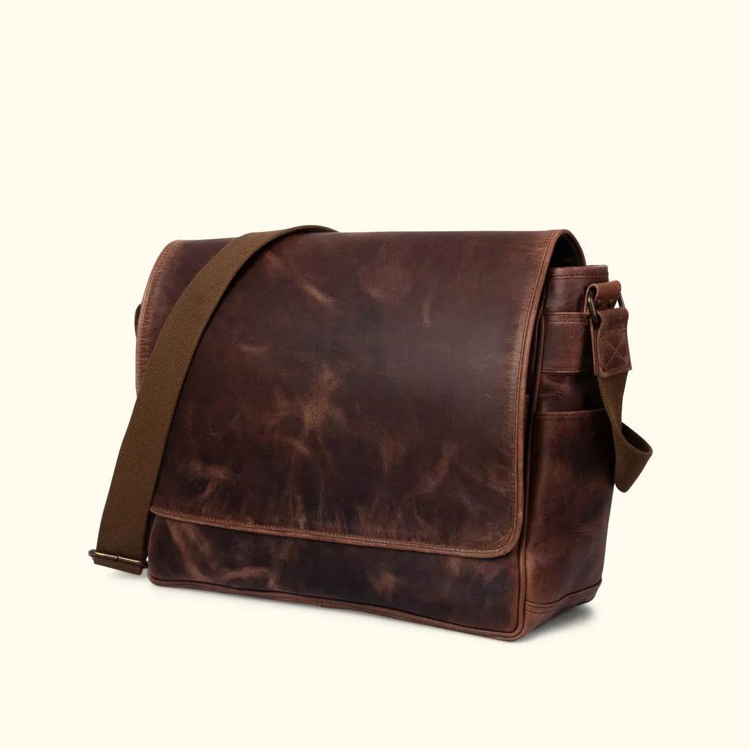 Roosevelt Buffalo Leather Satchel Messenger Bag - Large | Dark Oak