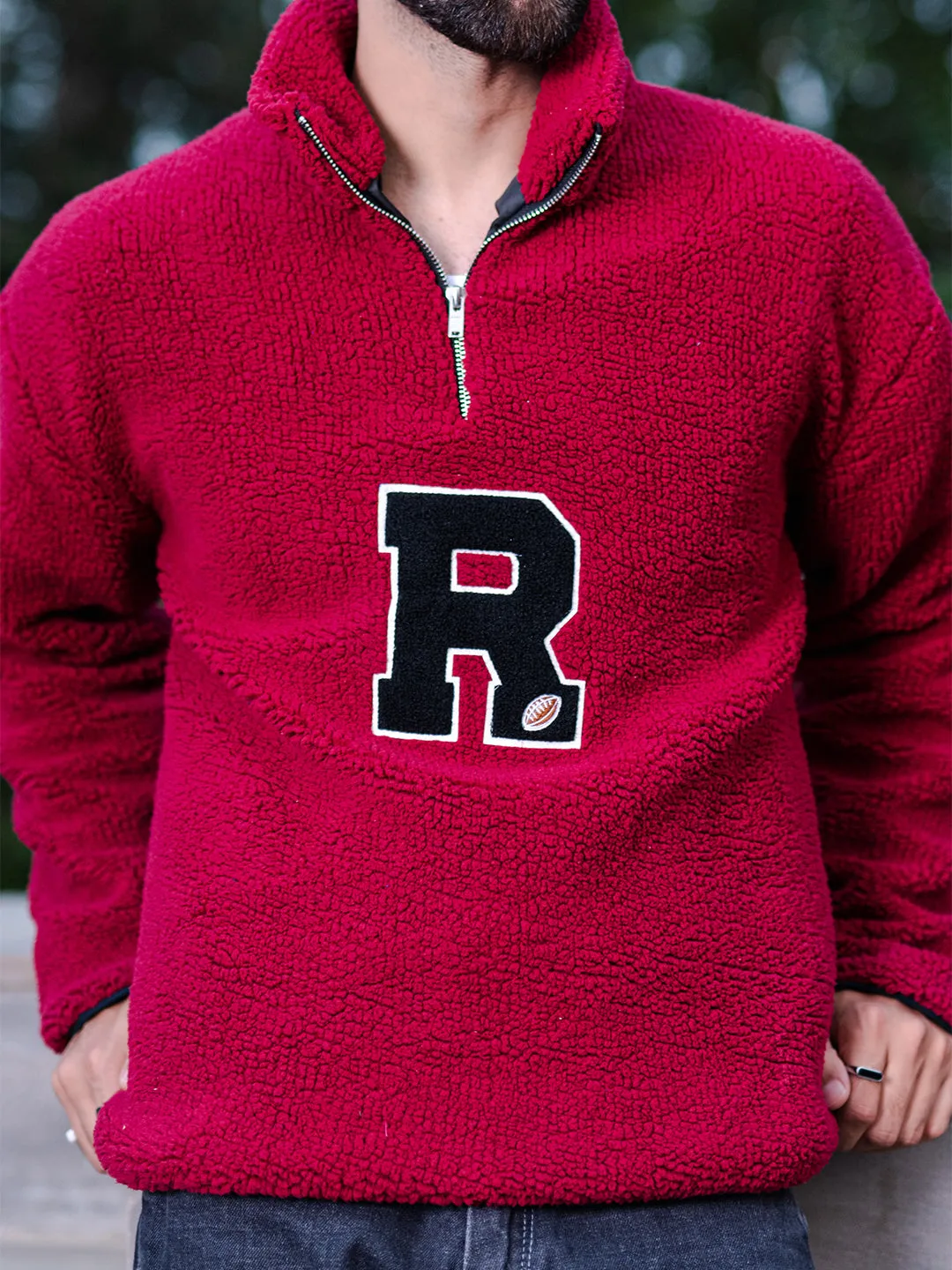 Rose Red R Half Zipper Fleece Sherpa Sweatshirt