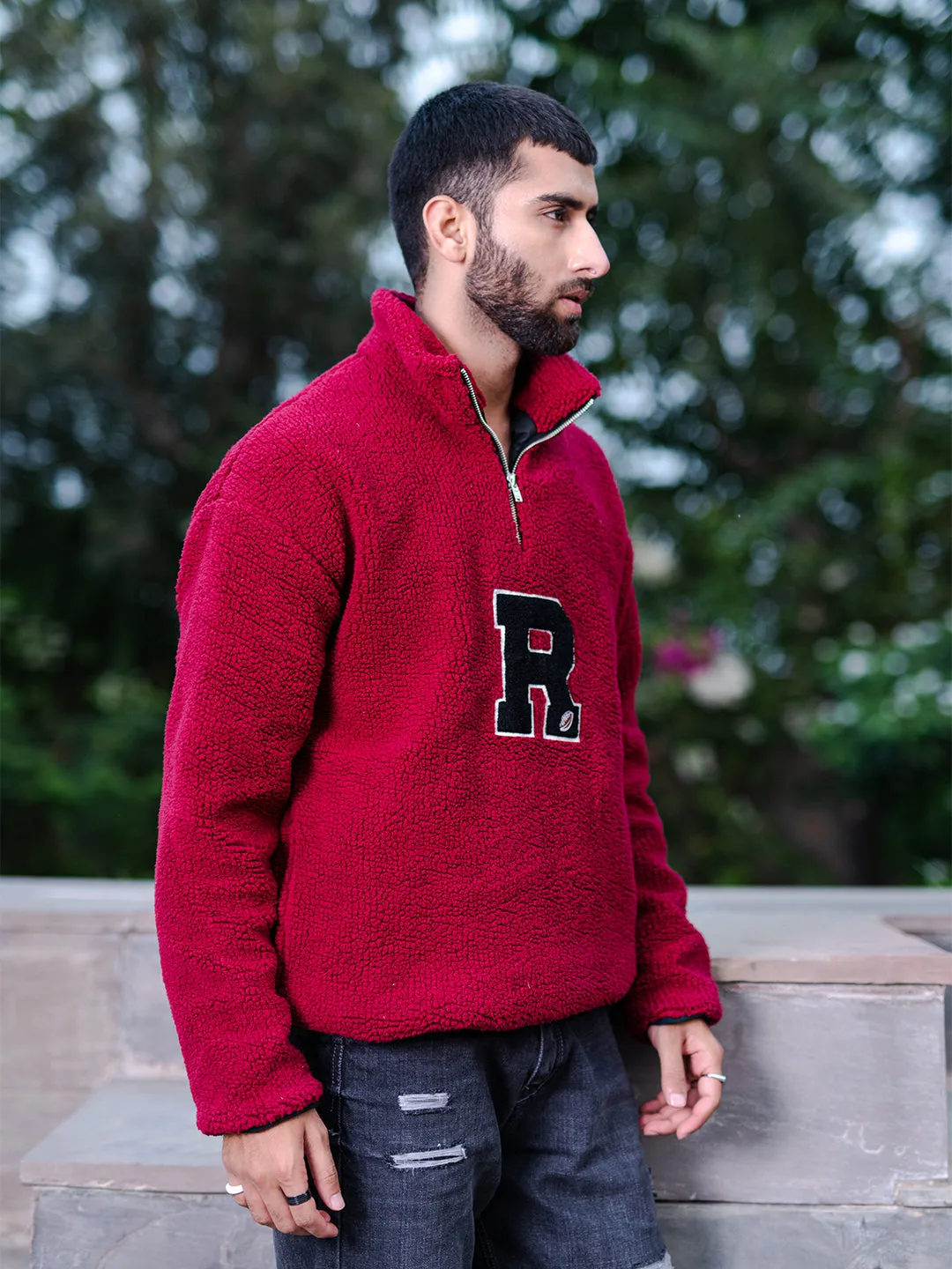 Rose Red R Half Zipper Fleece Sherpa Sweatshirt