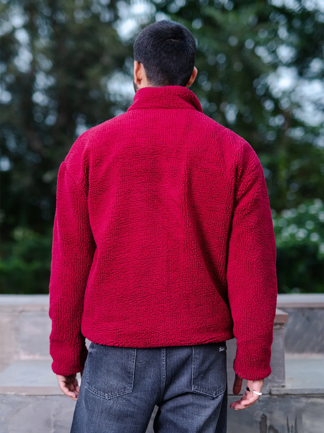 Rose Red R Half Zipper Fleece Sherpa Sweatshirt