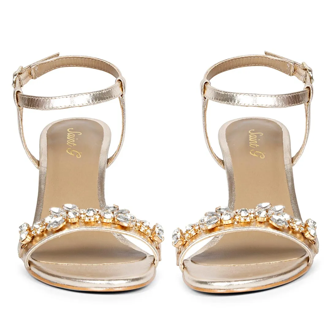 Saint Alani Transparent Stones Embellished Gold Leather Stilettos