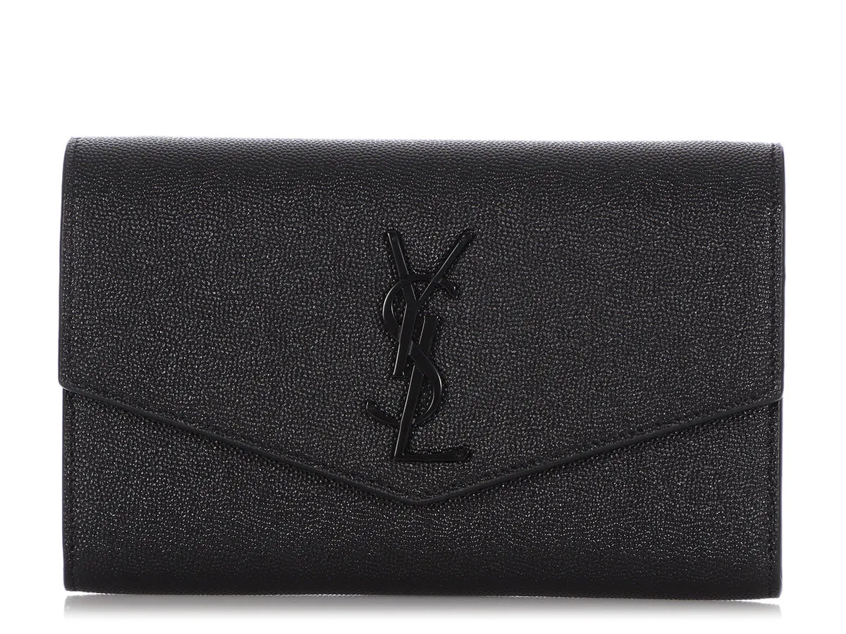 Saint Laurent So Black Grain de Poudre Uptown Chain Wallet