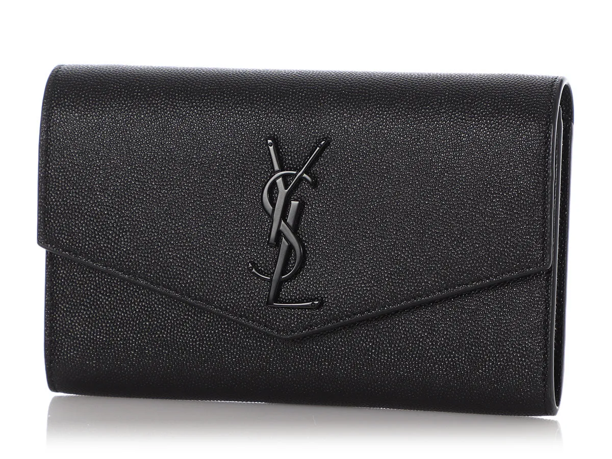 Saint Laurent So Black Grain de Poudre Uptown Chain Wallet