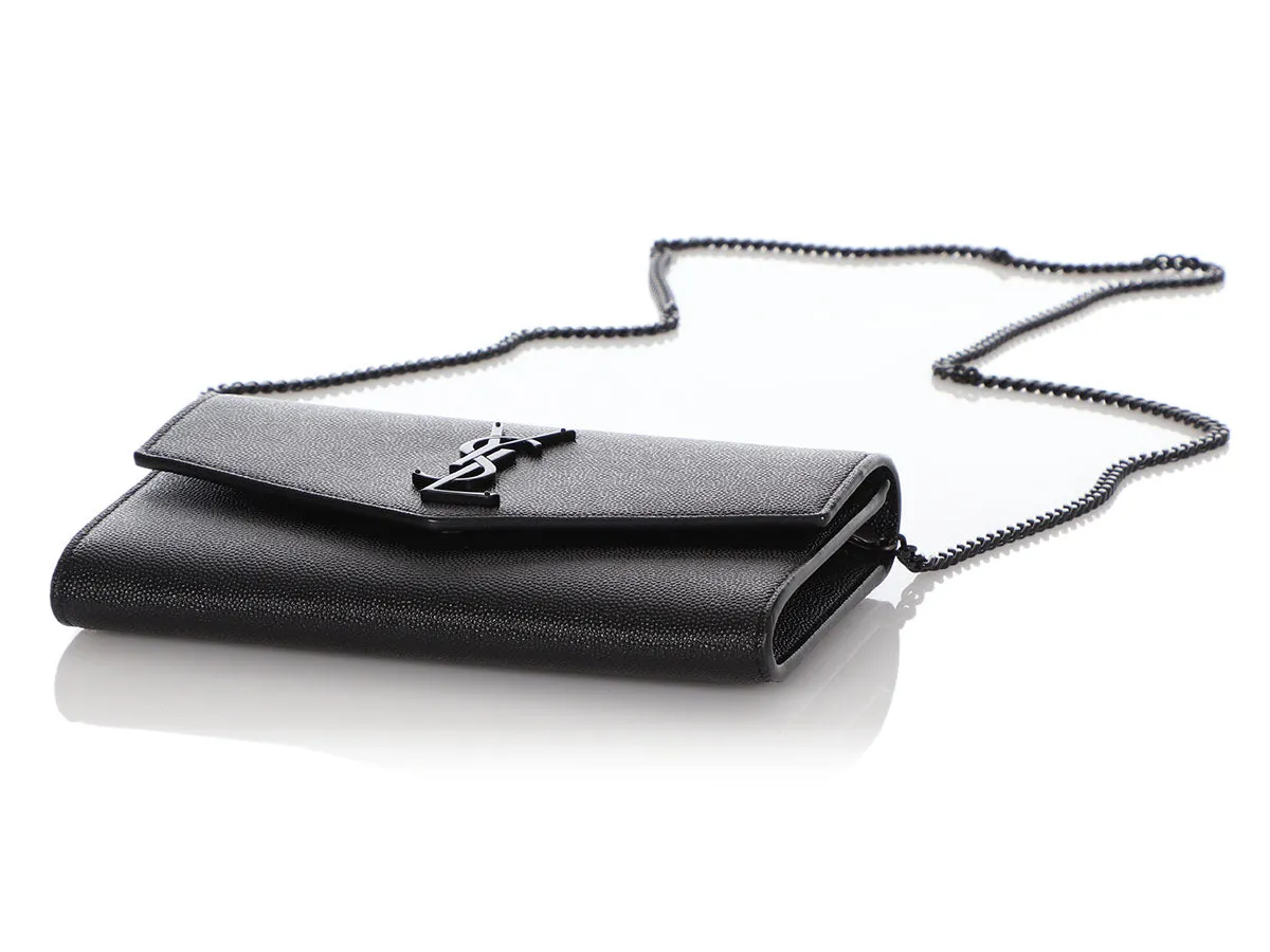 Saint Laurent So Black Grain de Poudre Uptown Chain Wallet