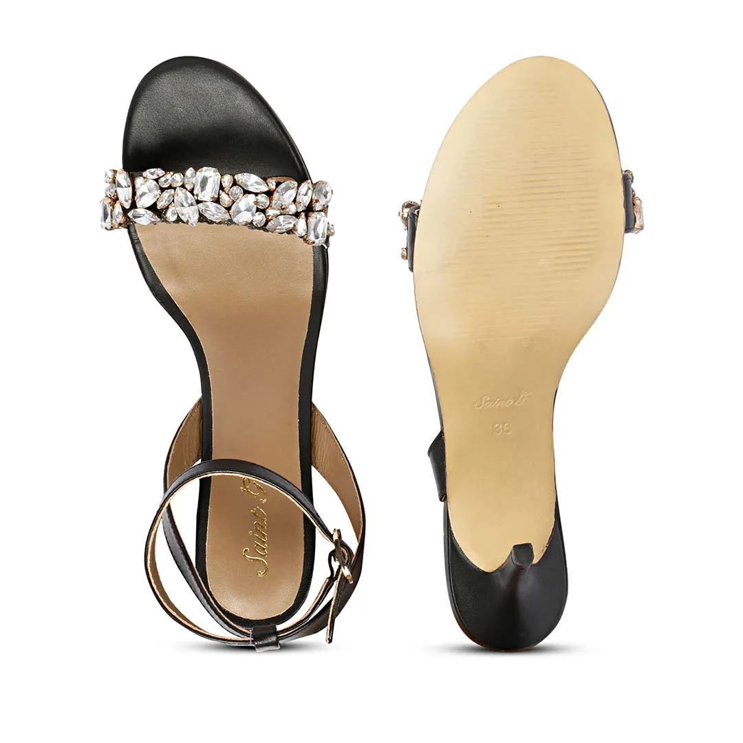 Saint Riana Stone Embellished Black Leather Stilettos