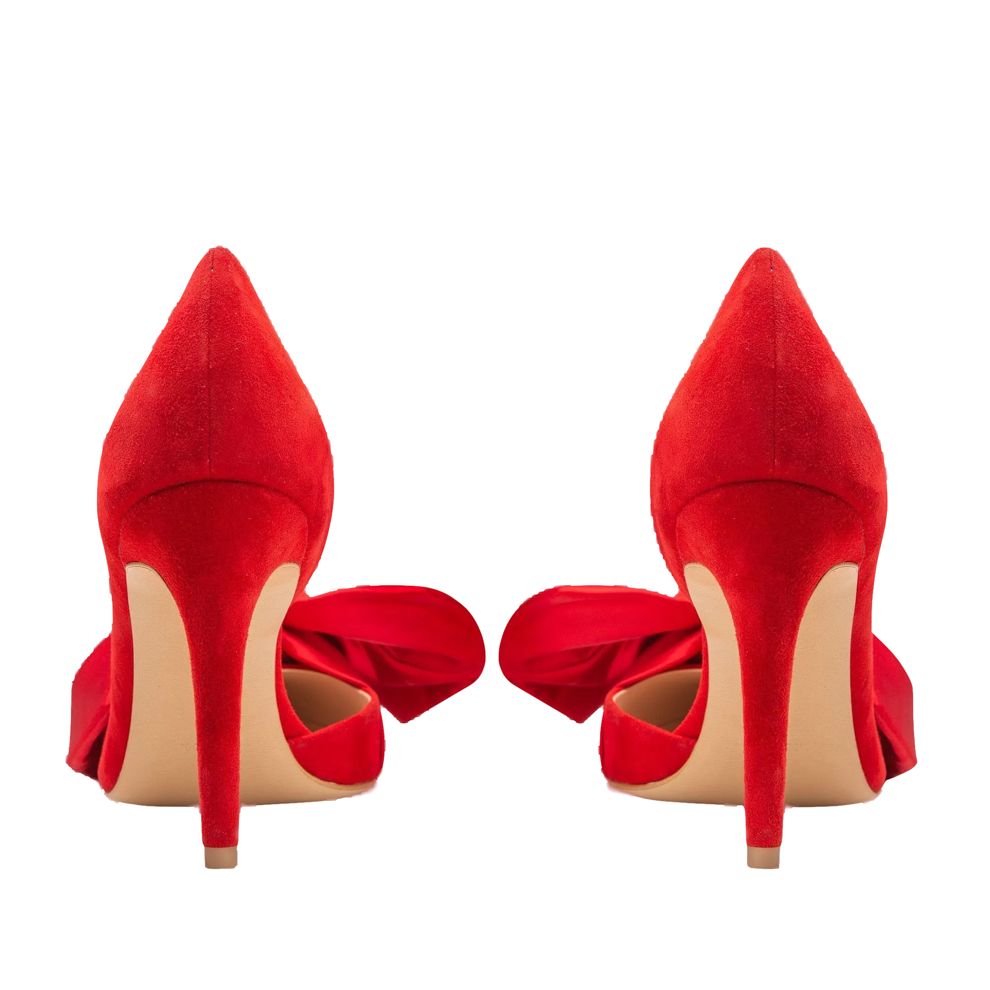 Samantha red suede and oversized red satin bow open sided stiletto