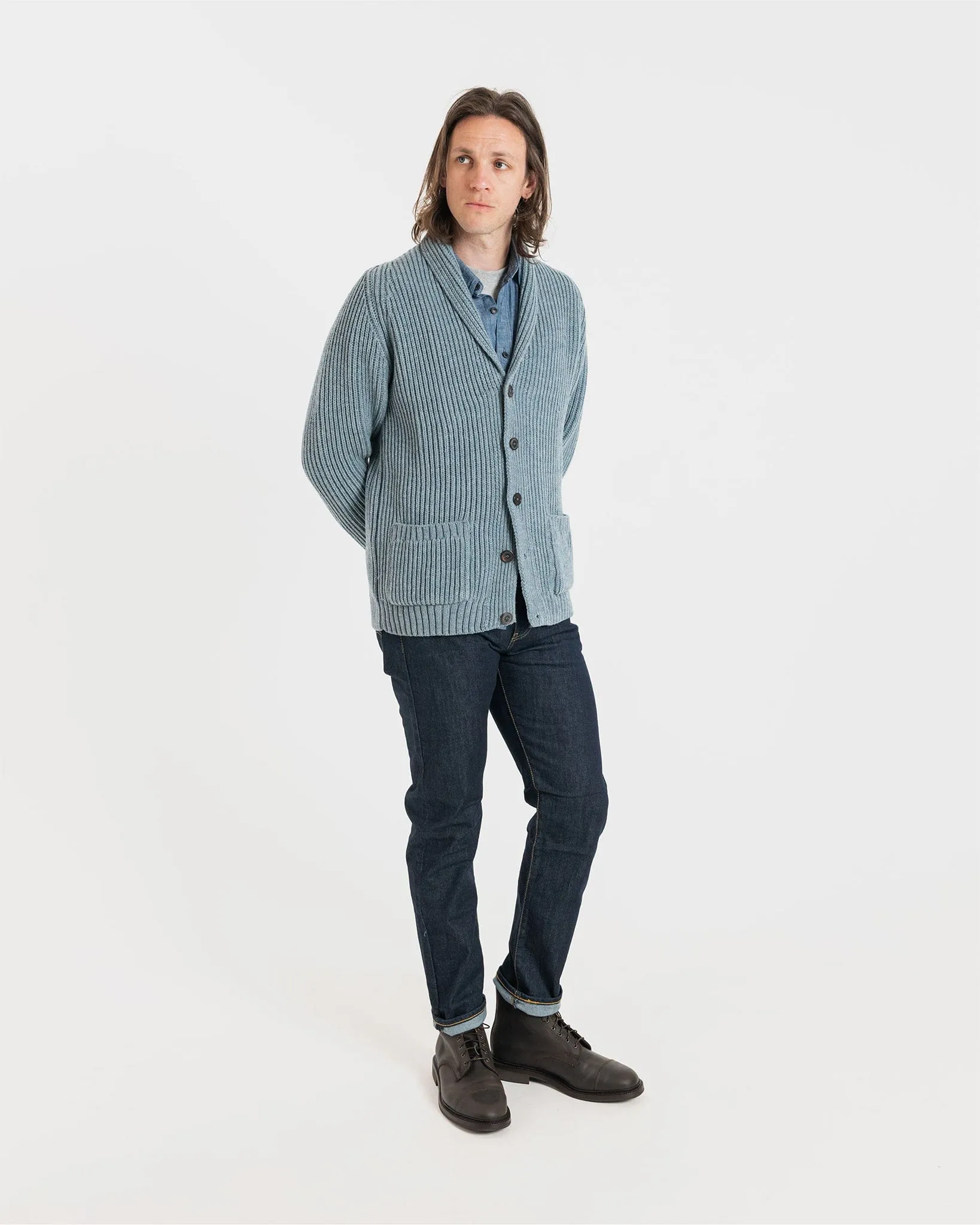 Shawl Collar Cardigan Light Blue