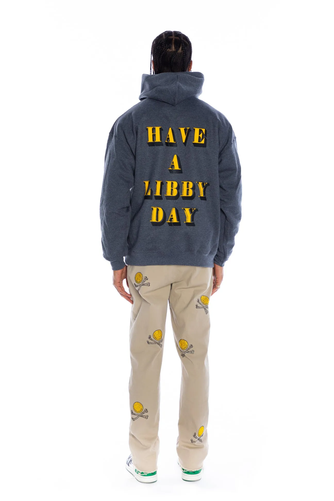 SILK SCREENED ‘HAVE A LIBBY DAY' GREY PULLOVER SWEATSHIRT