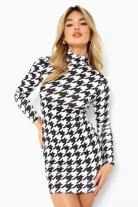 Slinyk Dogtooth Turtleneck Mini Dress