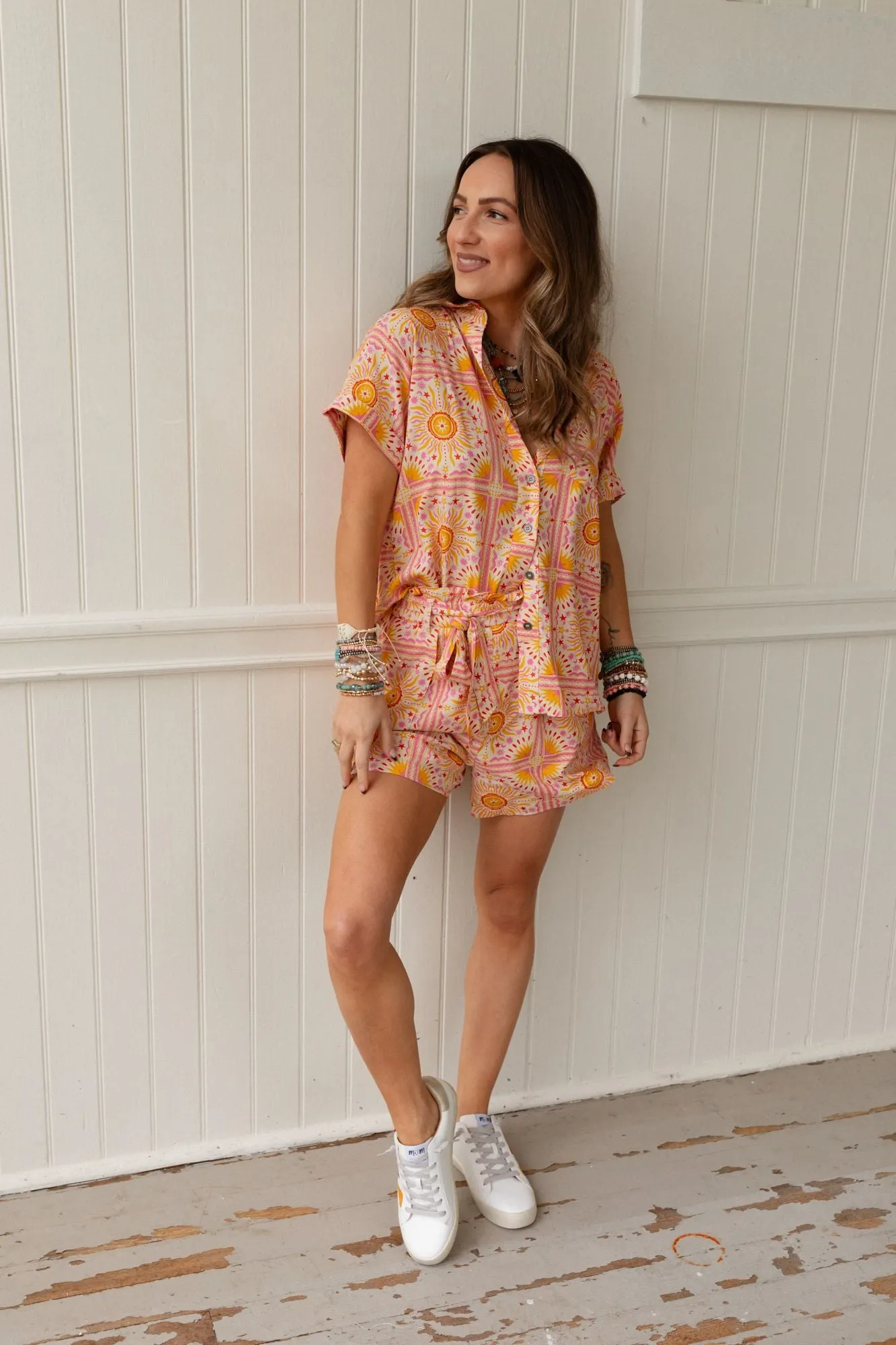 Solar Flare Top And Shorts Set - Pink Multi