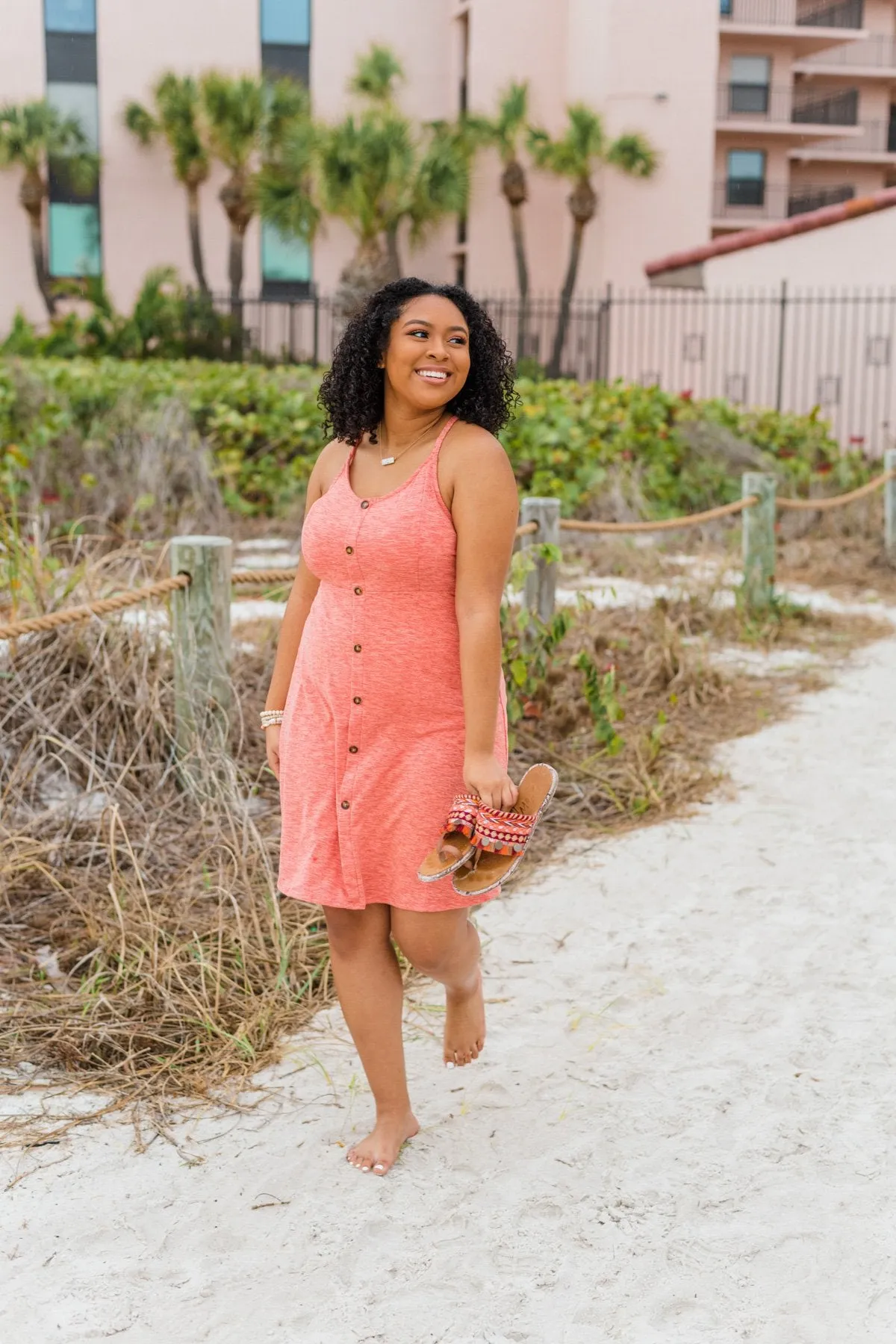 Sunshine Serenity Sleeveless Dress- Heathered Orange