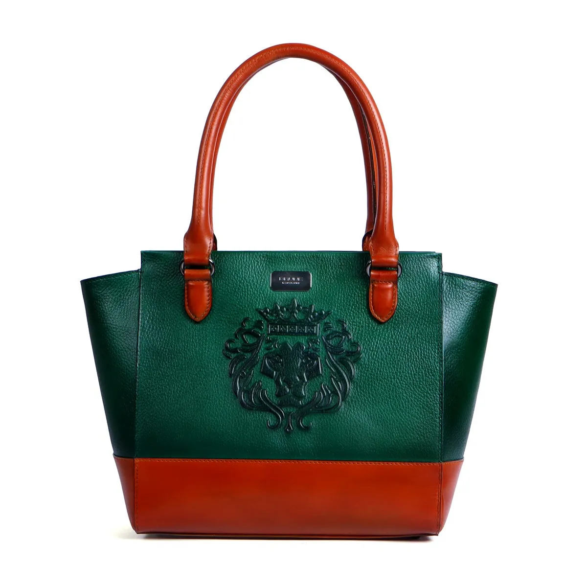 Tan With Forest Green Leather Medium Satchel Hand Bag By Brune & Bareskin