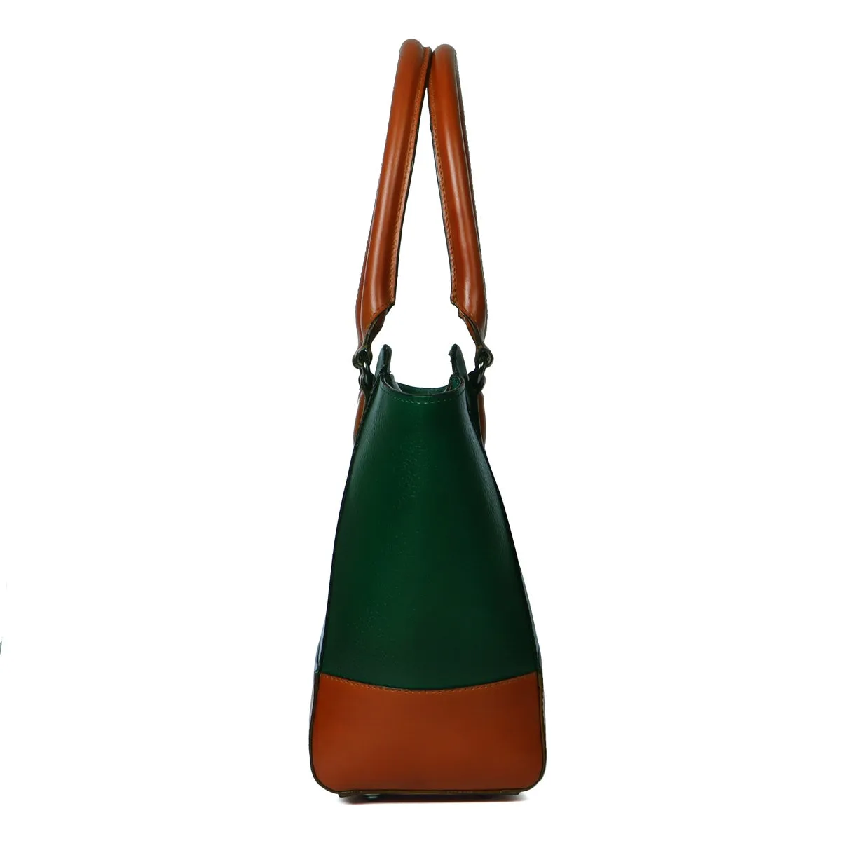 Tan With Forest Green Leather Medium Satchel Hand Bag By Brune & Bareskin