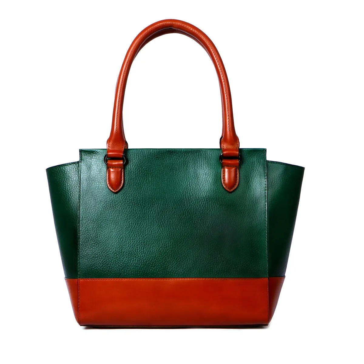 Tan With Forest Green Leather Medium Satchel Hand Bag By Brune & Bareskin