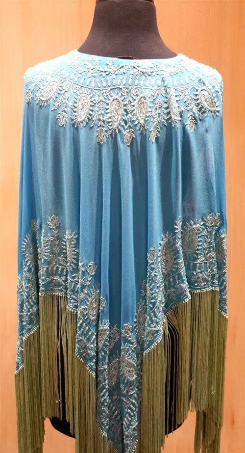 Tanja Pignatelli Silk Fringe Jeweled Caftan Poncho