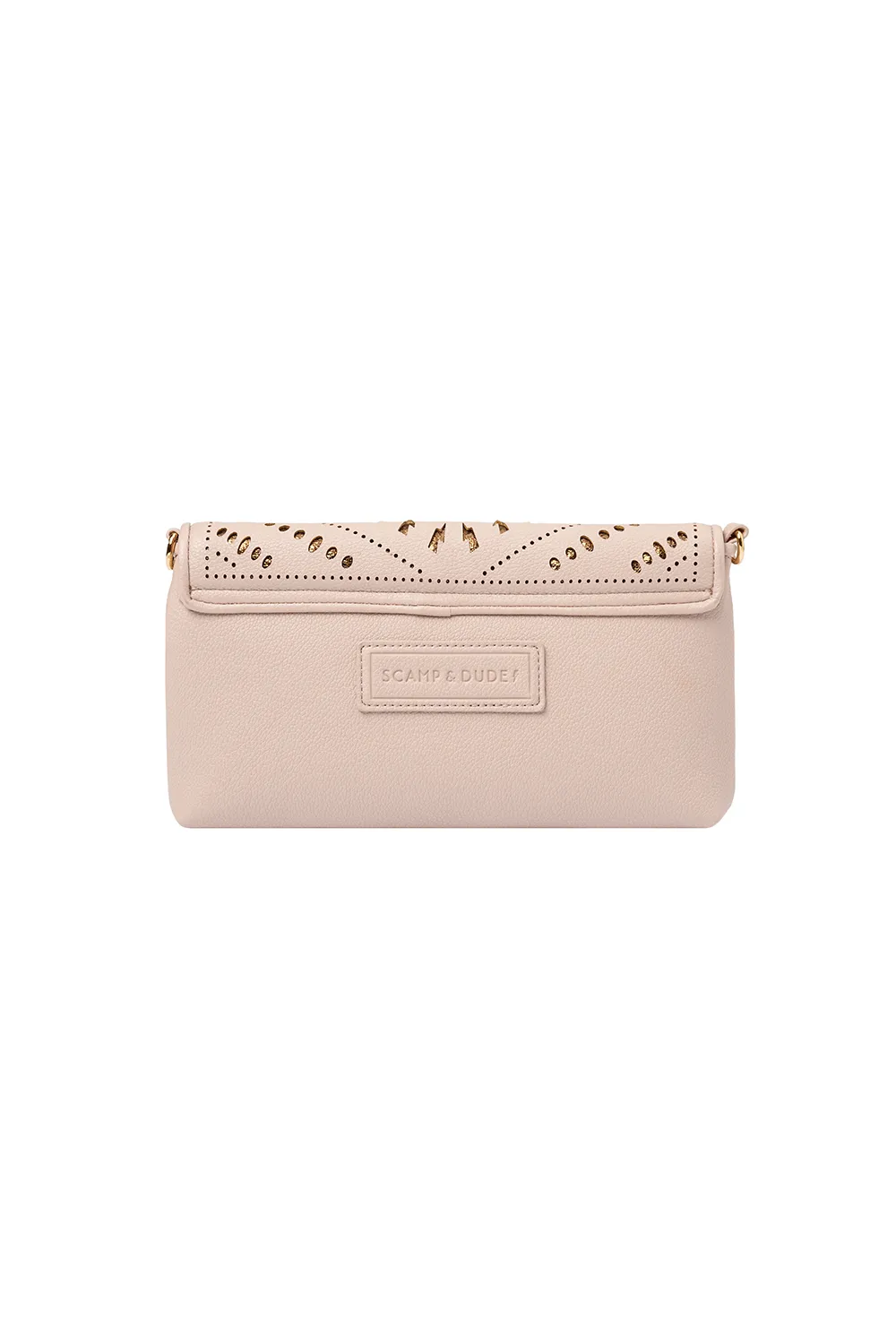 Taupe with Gold Lightning Bolt Laser Cut Clutch Bag