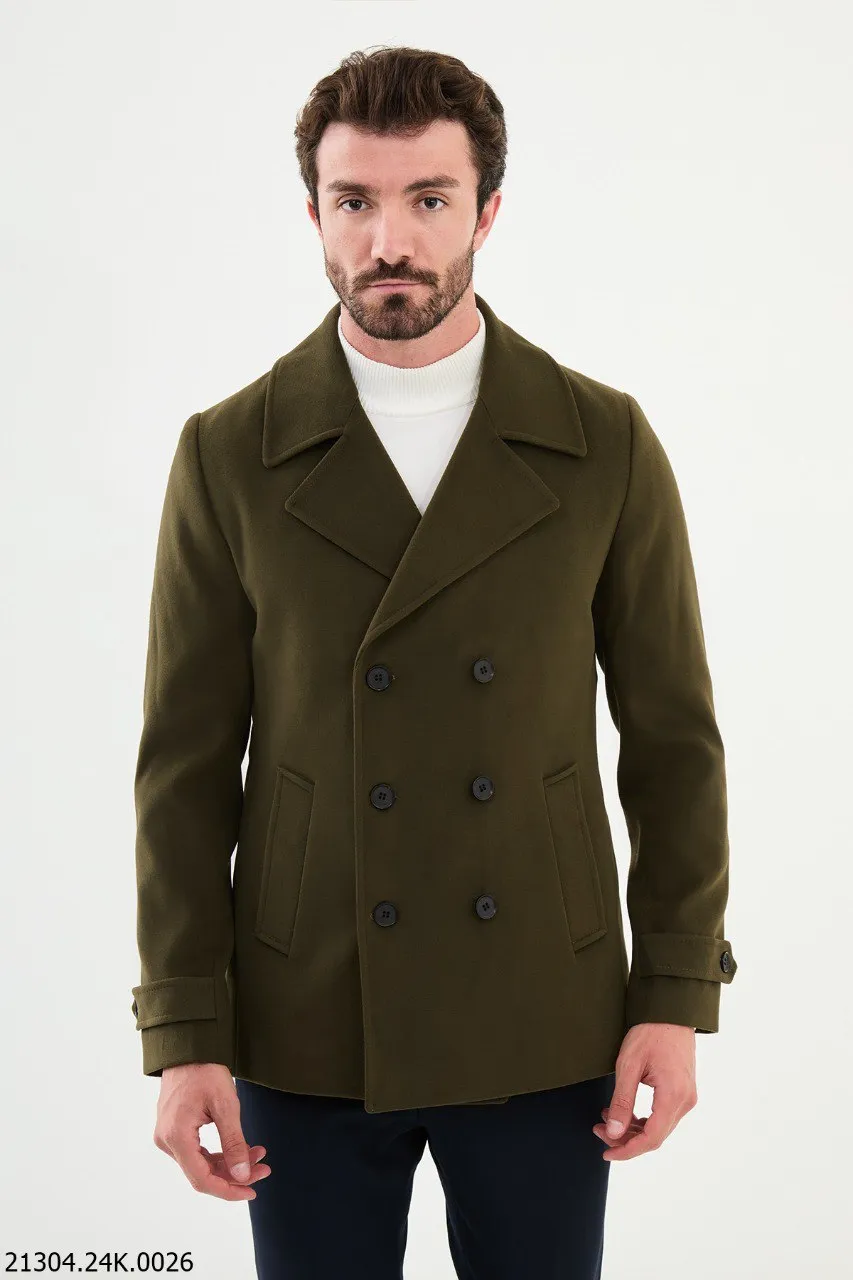 Timeless Khaki-Green Winter Peacoat.