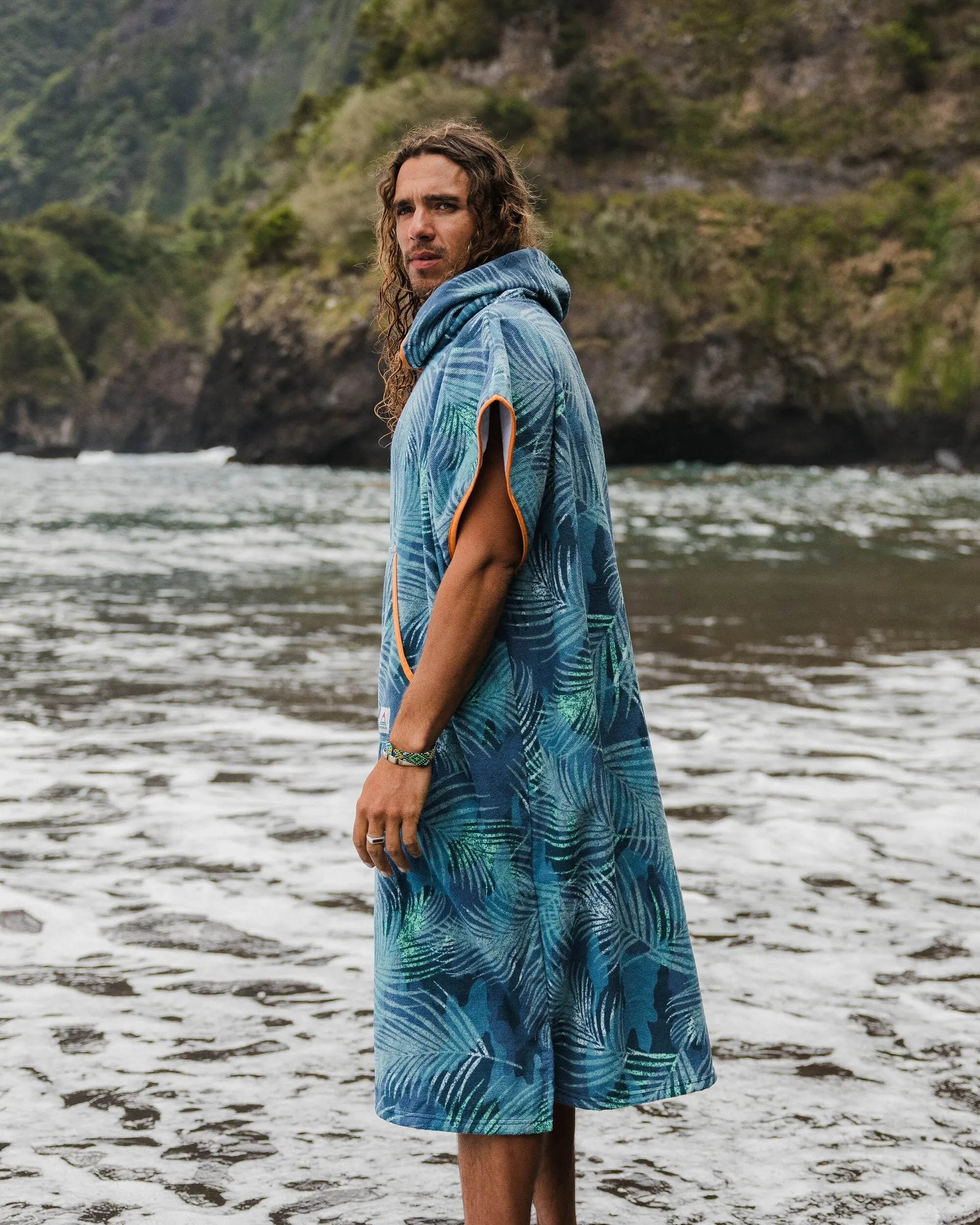 Tulum Recycled Towel Poncho - Palm Camo Moonlight