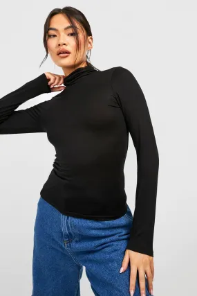 Turtleneck Jersey Knit Long Sleeve Top