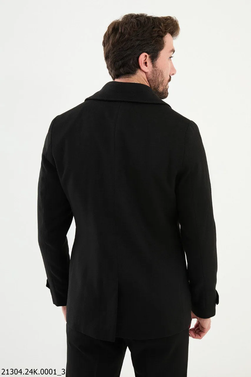 Urban Elegance Black Asymmetrical Button Peacoat.