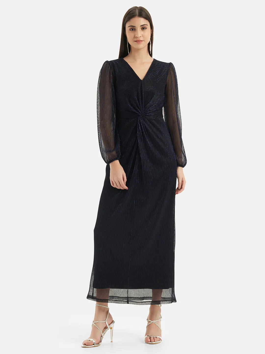 V Neck Frnt Knot Maxi Dress