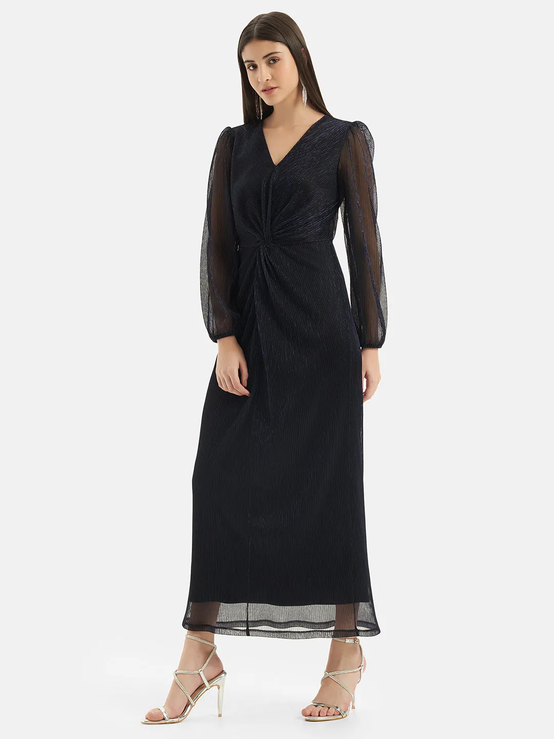 V Neck Frnt Knot Maxi Dress