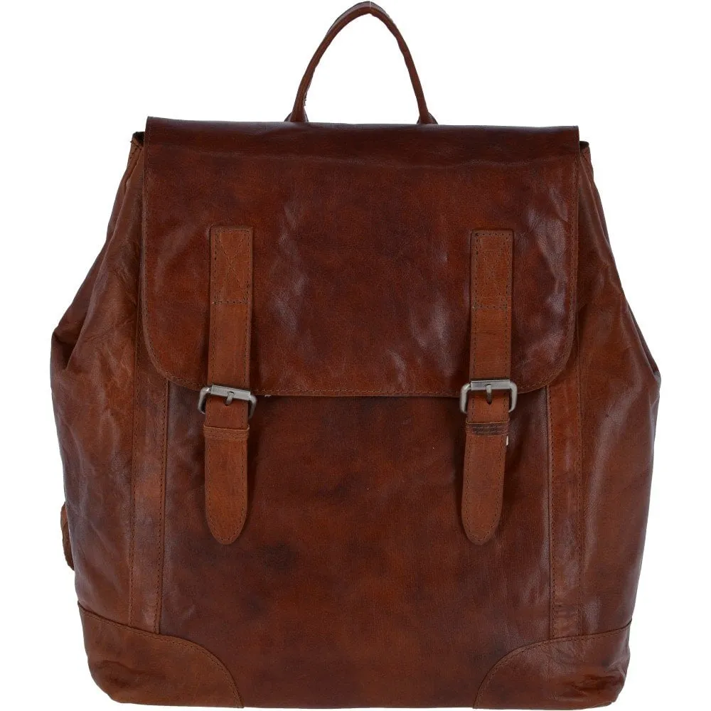 Vintage Tan Leather Backpack