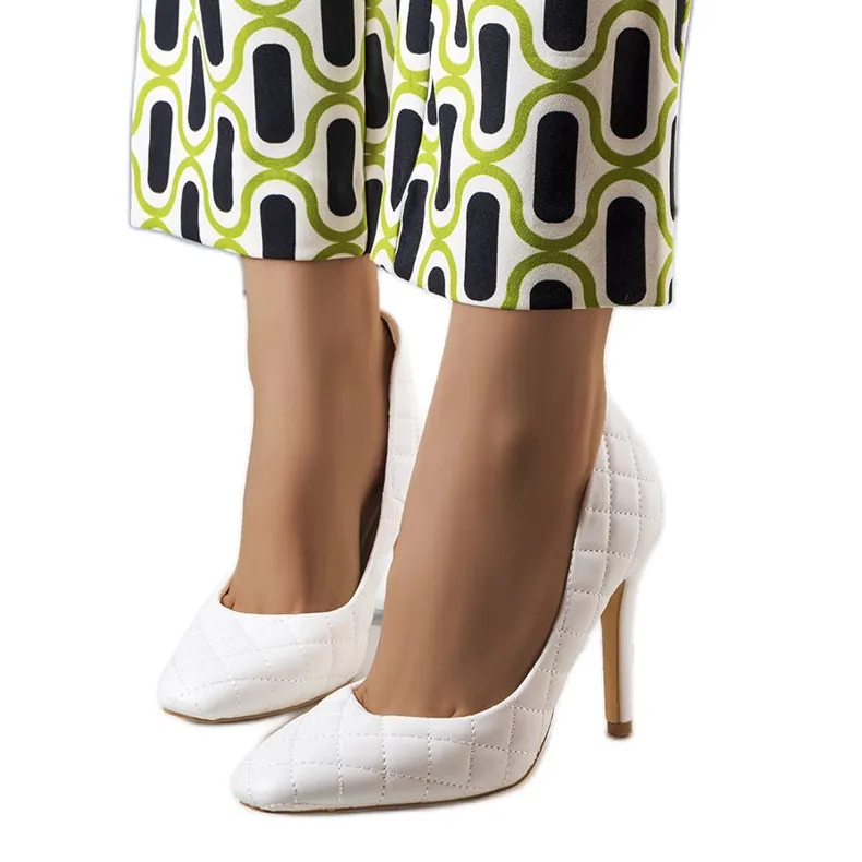 White quilted stilettos by Nadelia