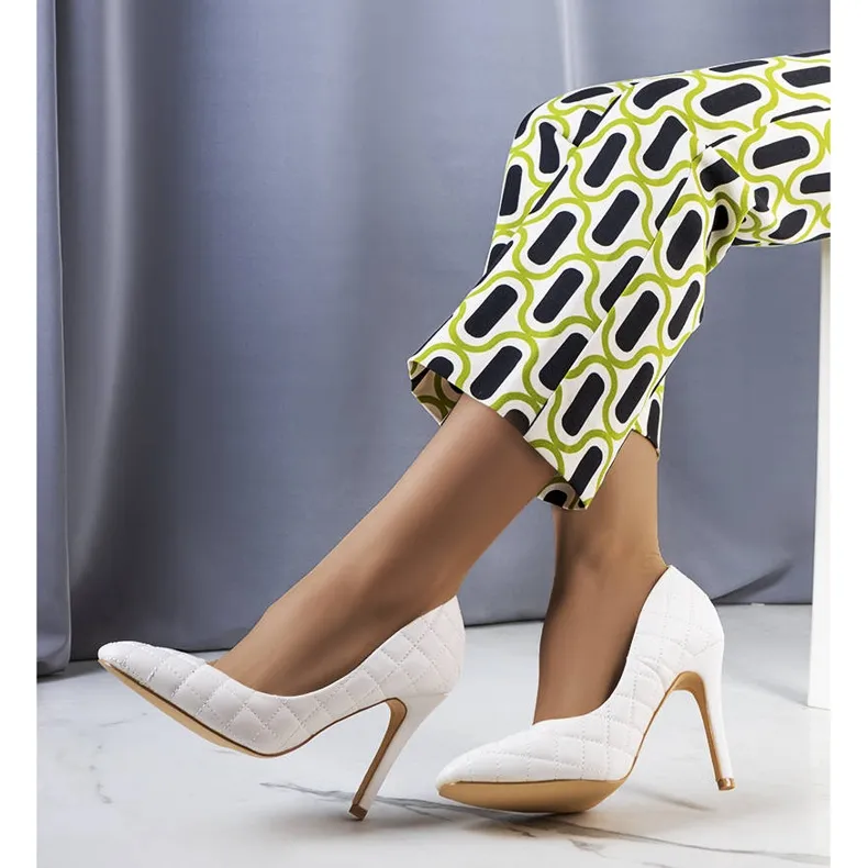 White quilted stilettos by Nadelia