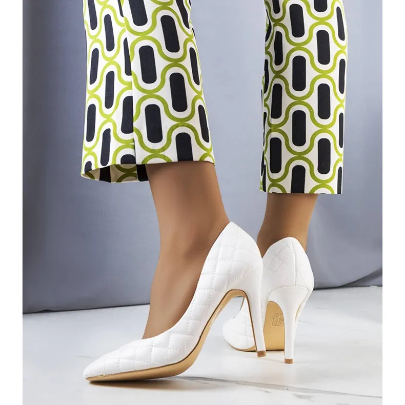 White quilted stilettos by Nadelia