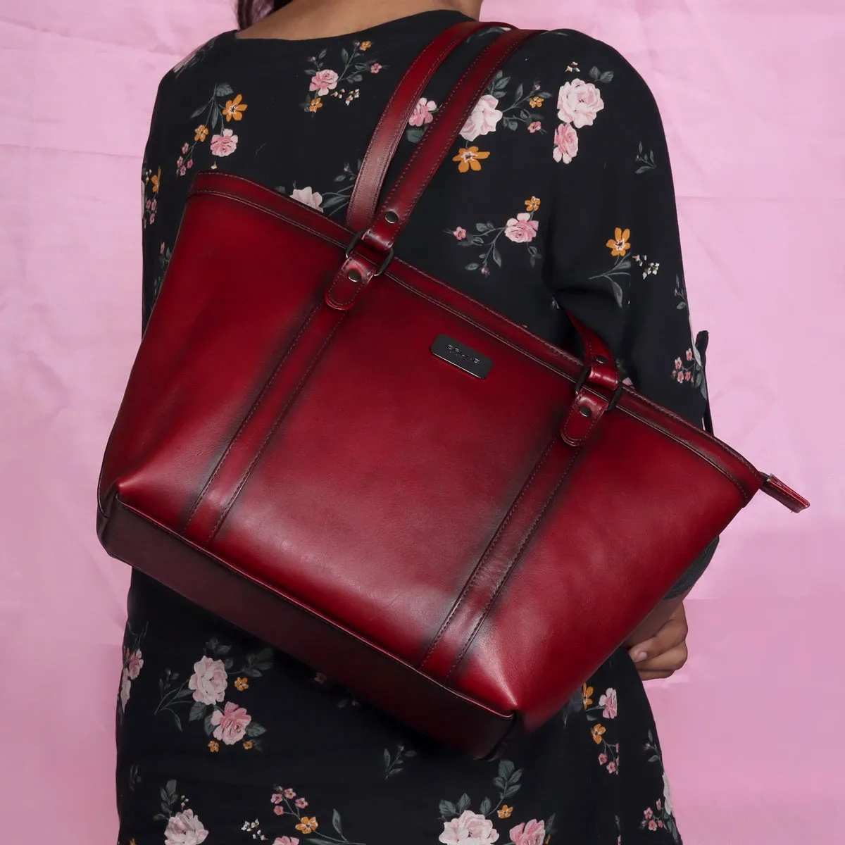 Wine Medium Hand Painted Leather Satchel By Brune & Bareskin