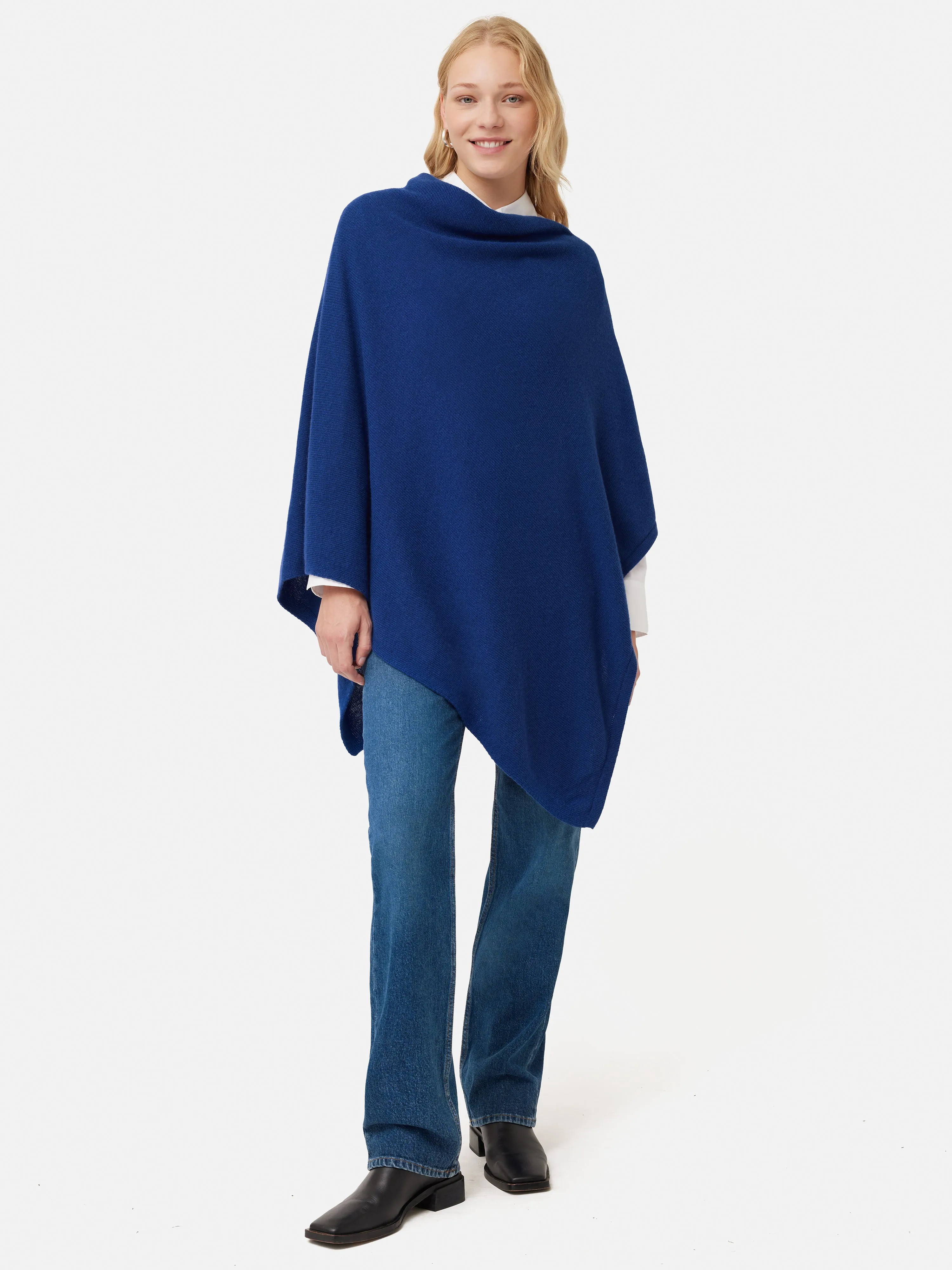 Wool Cashmere Blend Drape Poncho | Blue