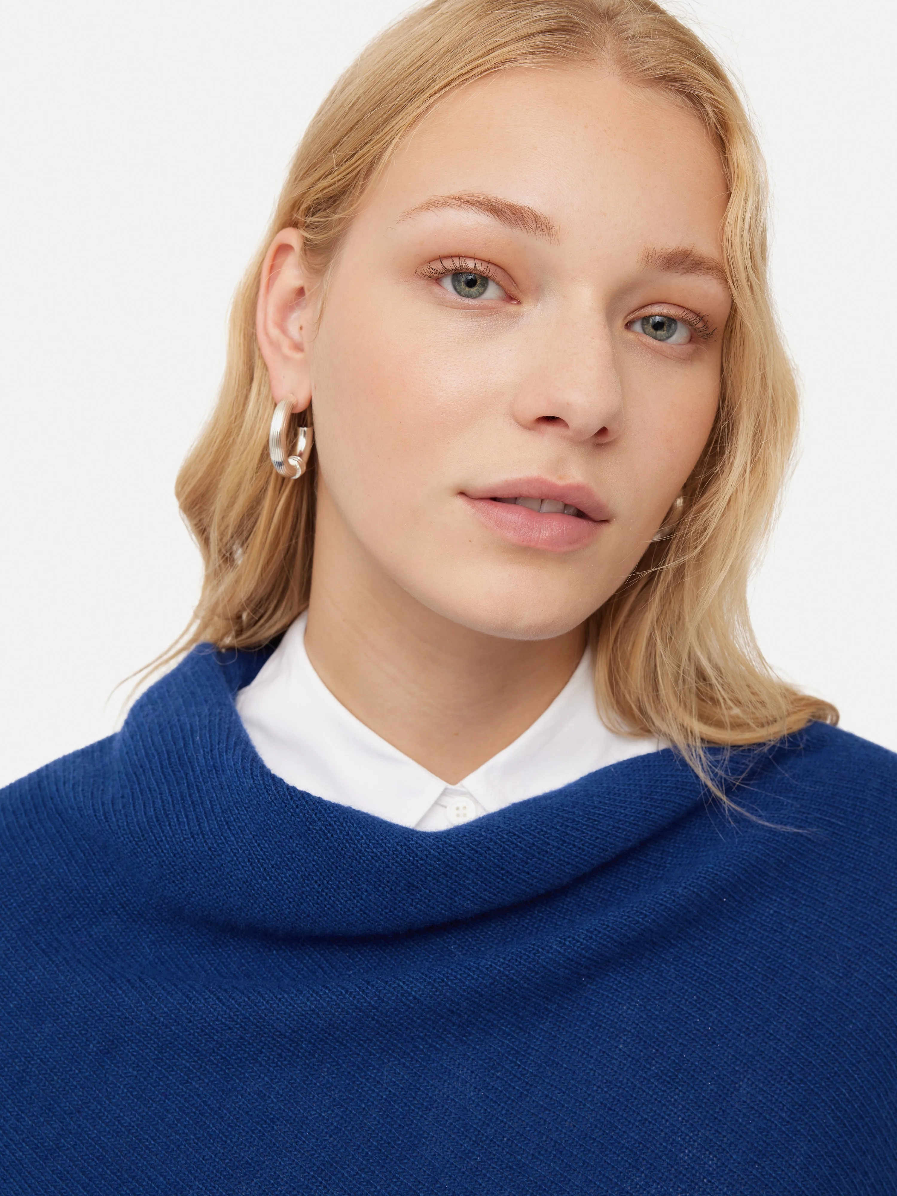 Wool Cashmere Blend Drape Poncho | Blue